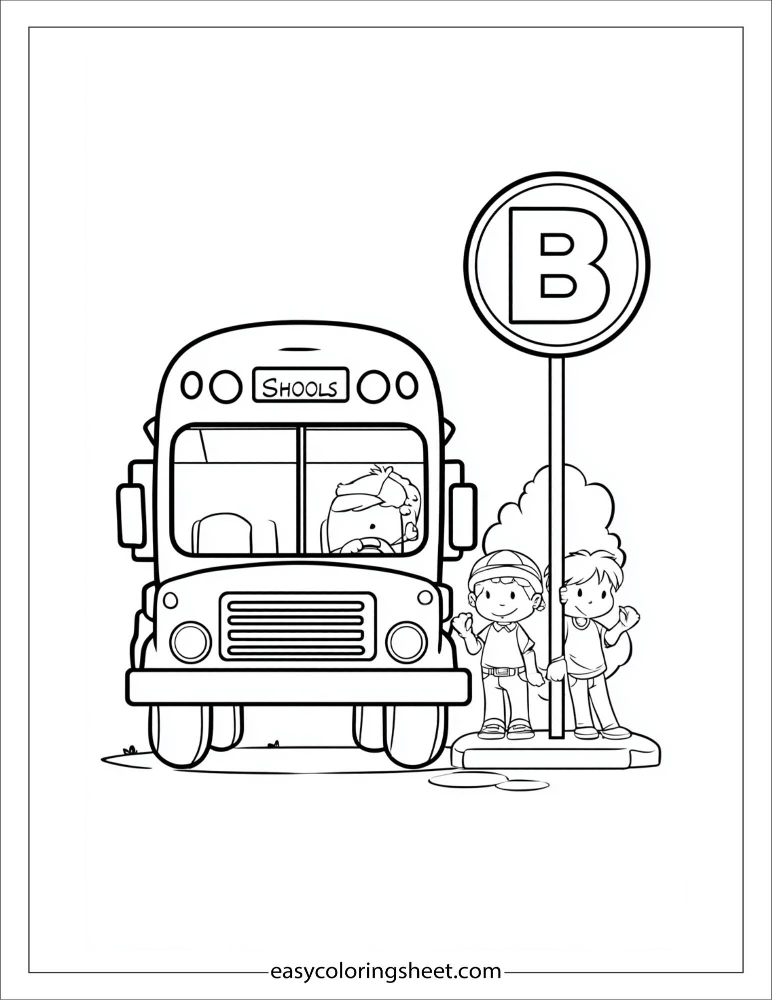 alphabet B bus stop coloring page