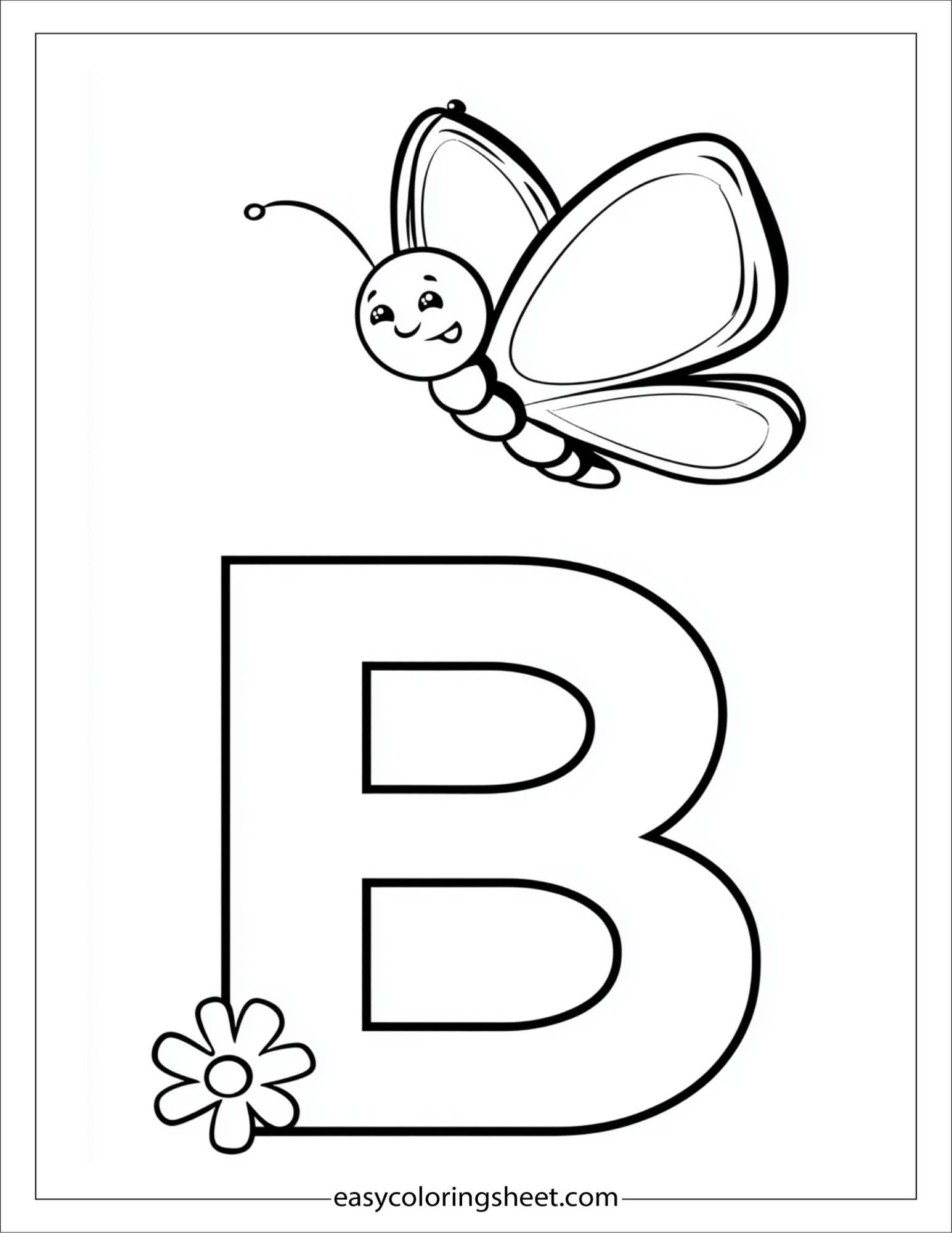 alphabet B butterfly coloring page