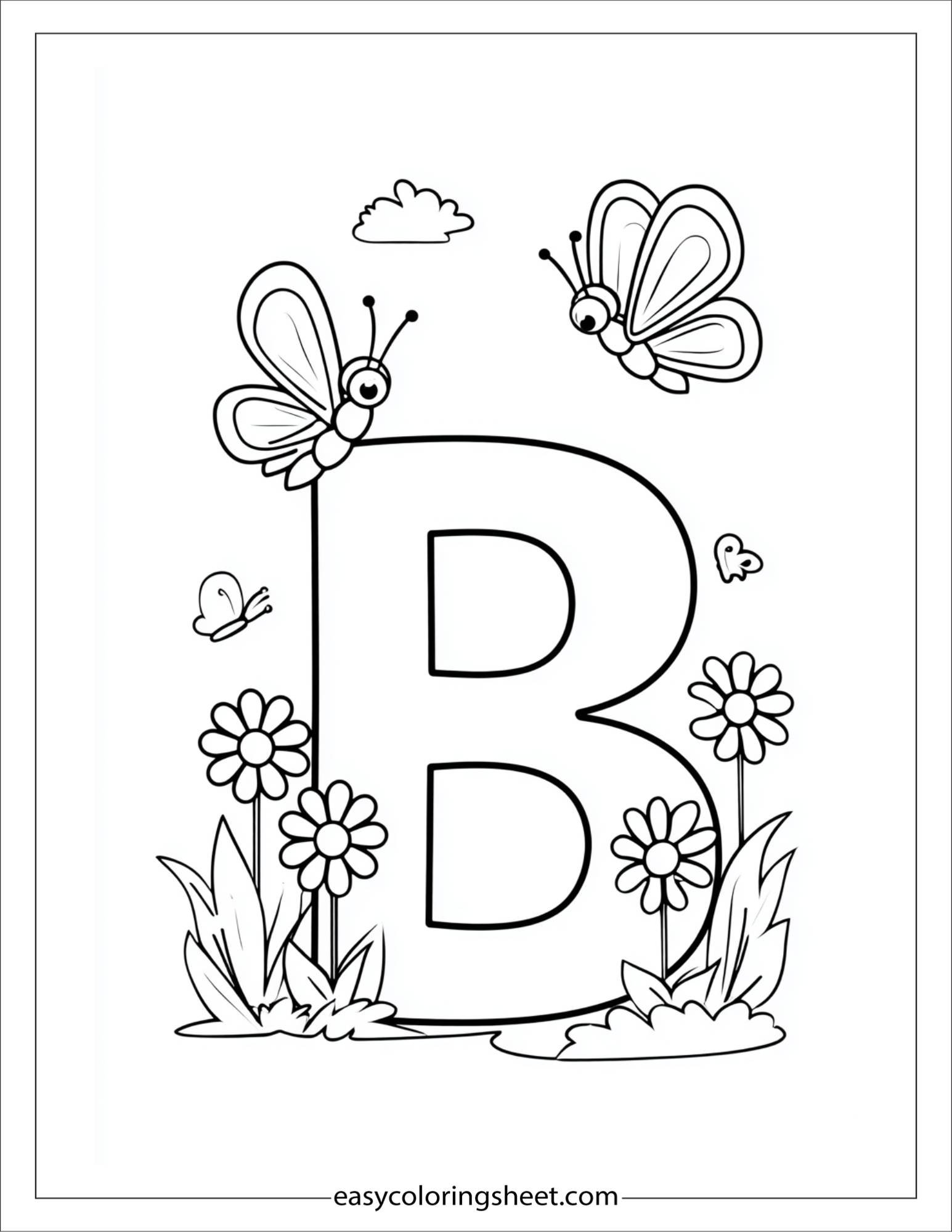 alphabet B butterfly garden coloring page