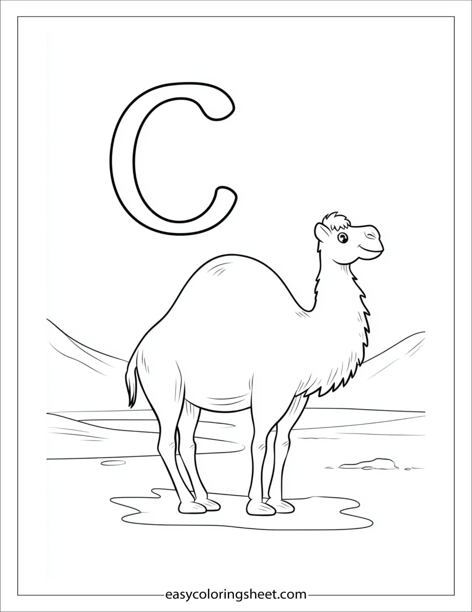 alphabet C camel coloring page