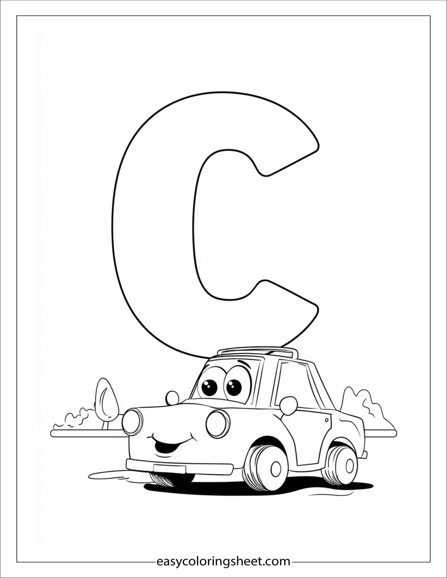 alphabet C car coloring page