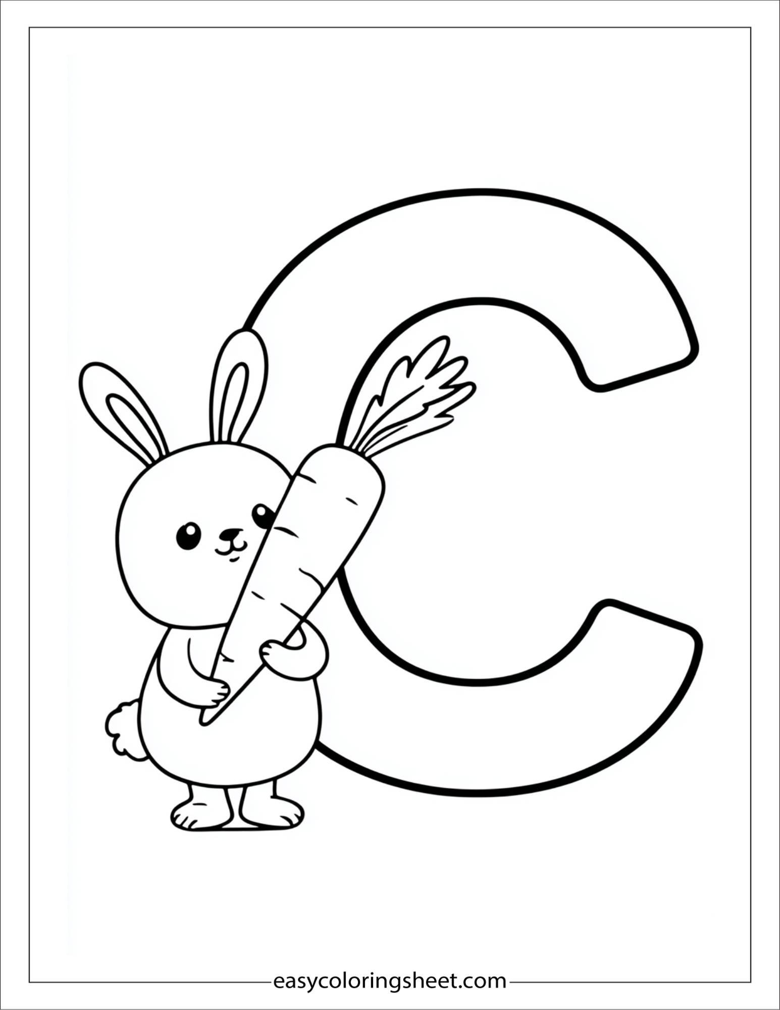 alphabet C carrot bunny coloring page