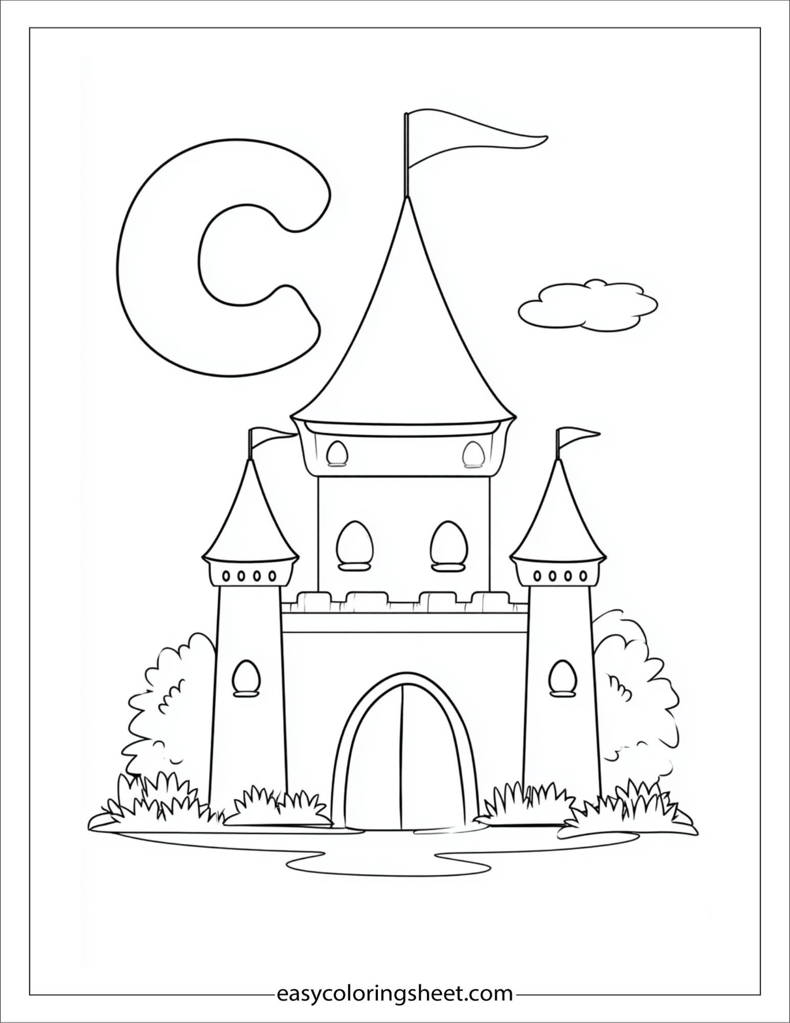 alphabet C castle coloring page