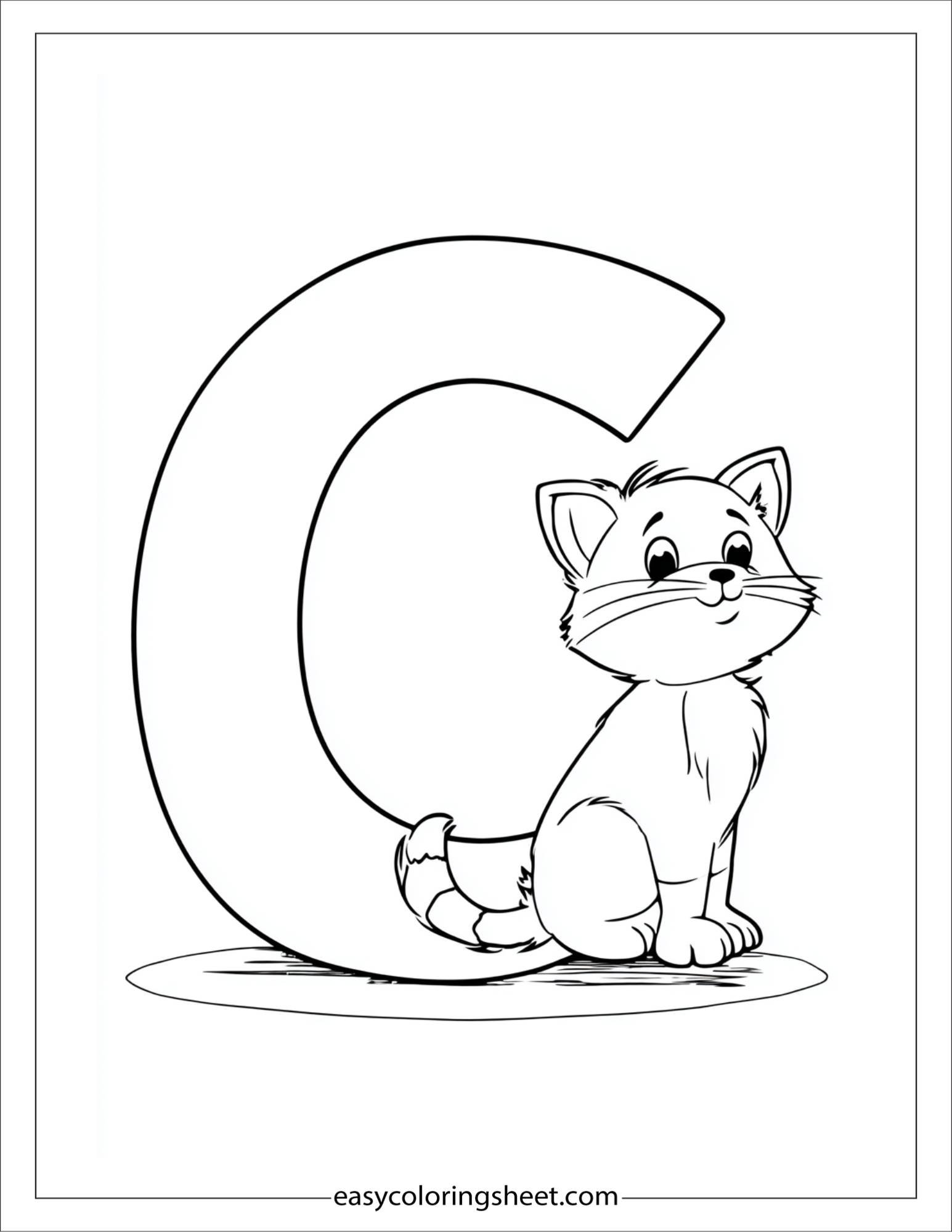 alphabet C cat coloring page