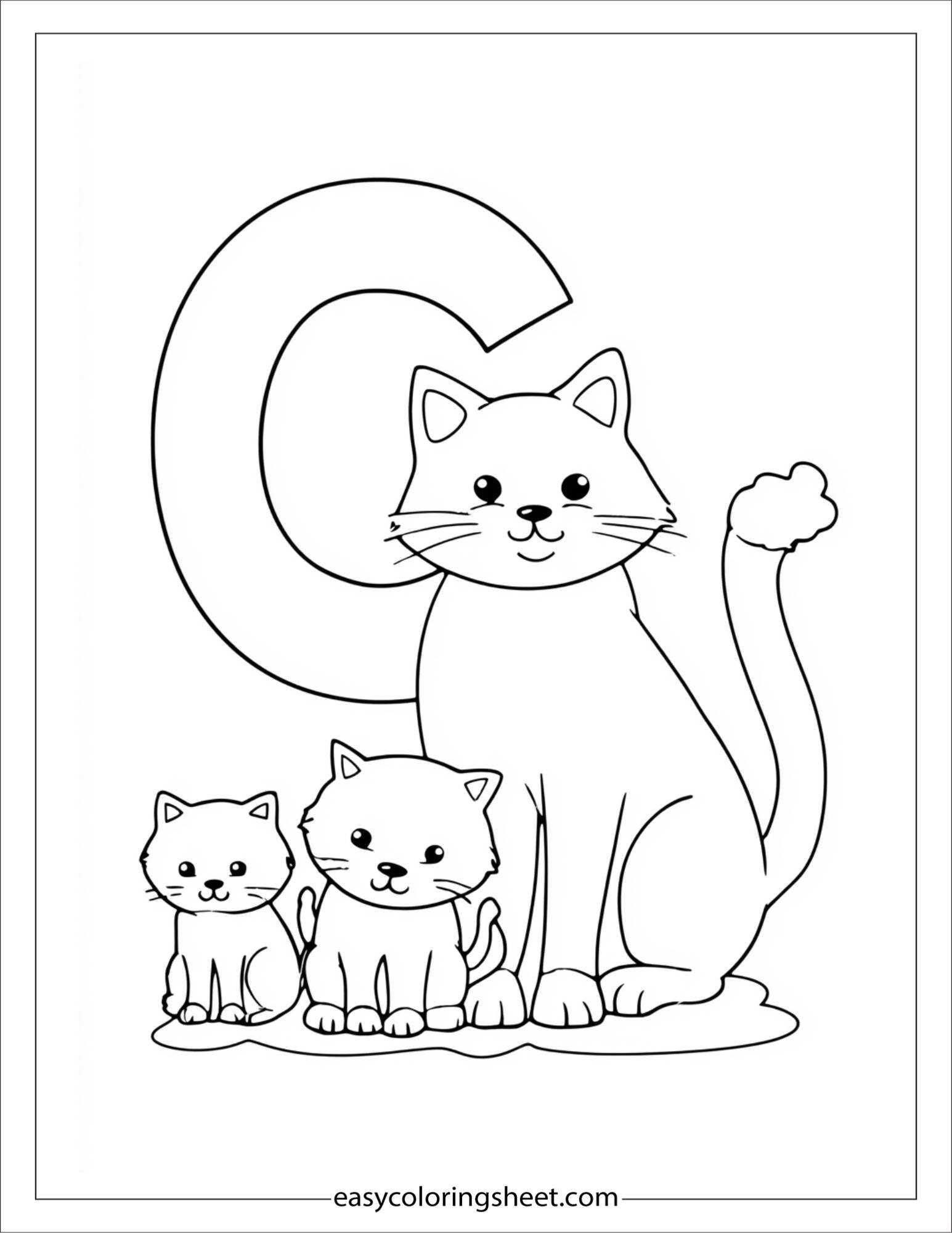 alphabet C cat family coloring page