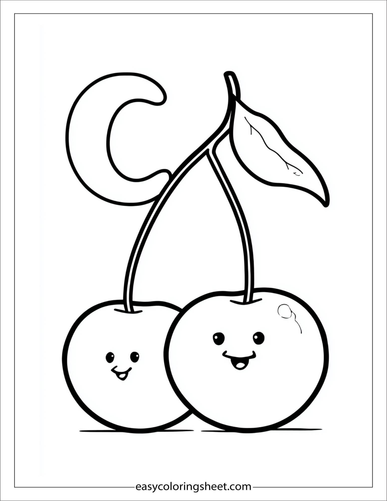 alphabet C cherry coloring page