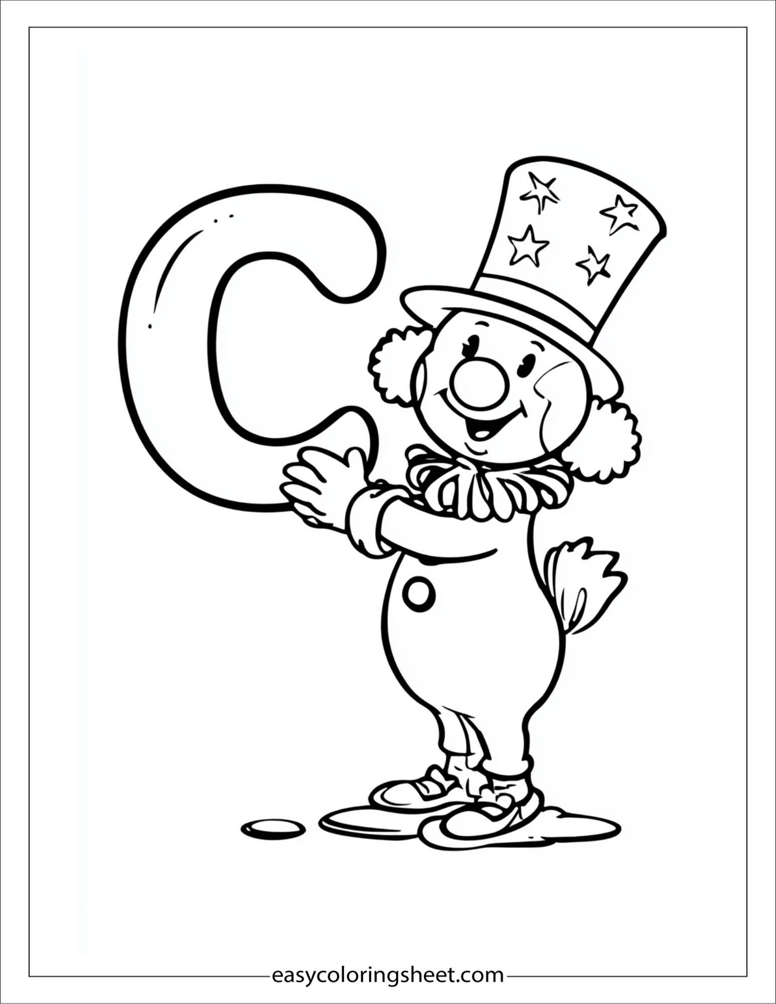 alphabet C clown hat coloring page