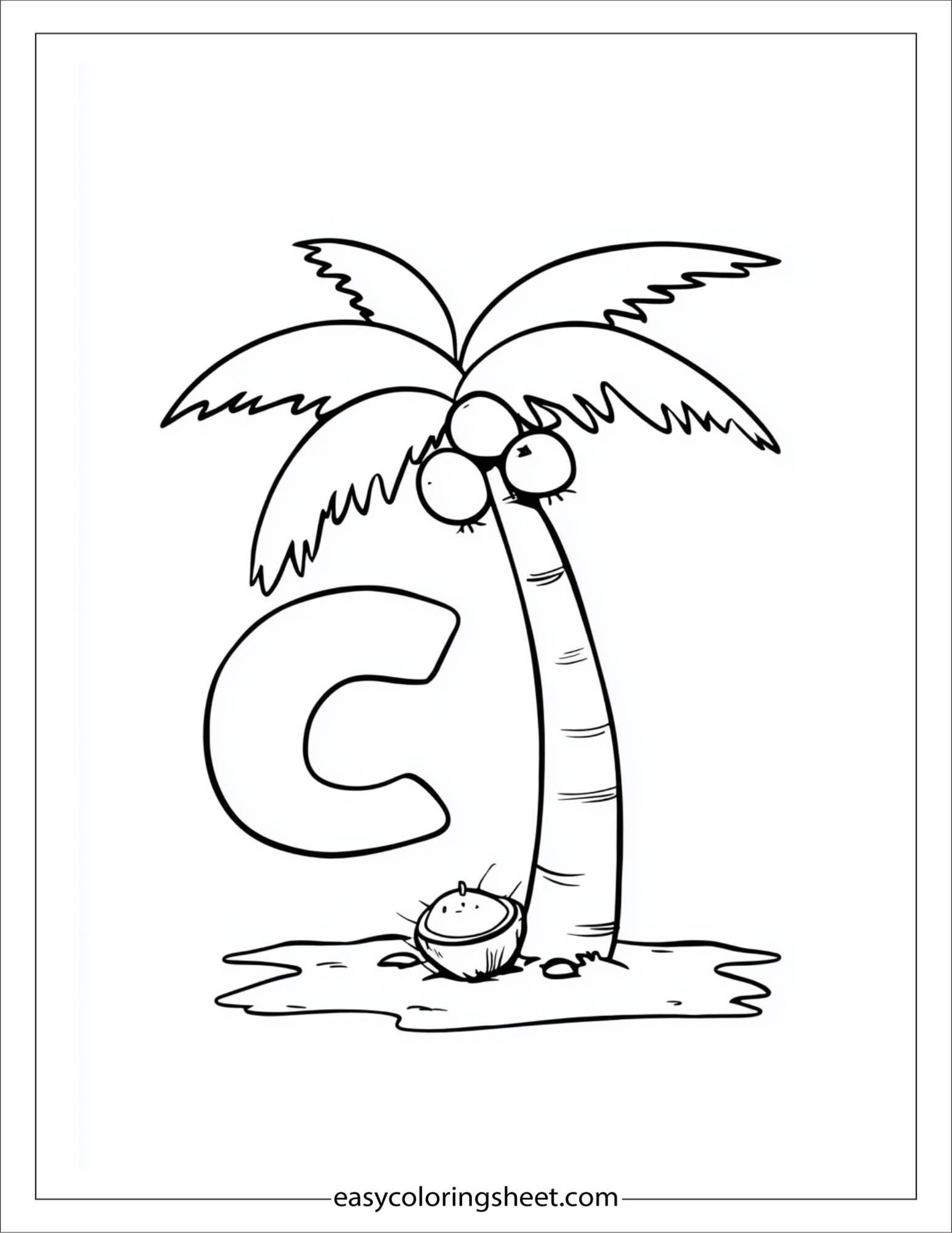 alphabet C coconut coloring page
