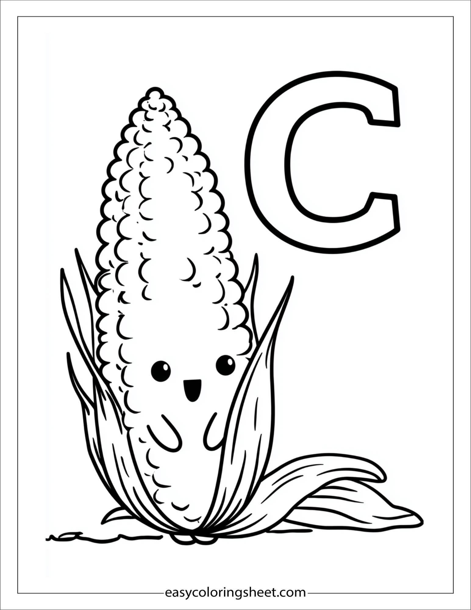 alphabet C corn coloring page