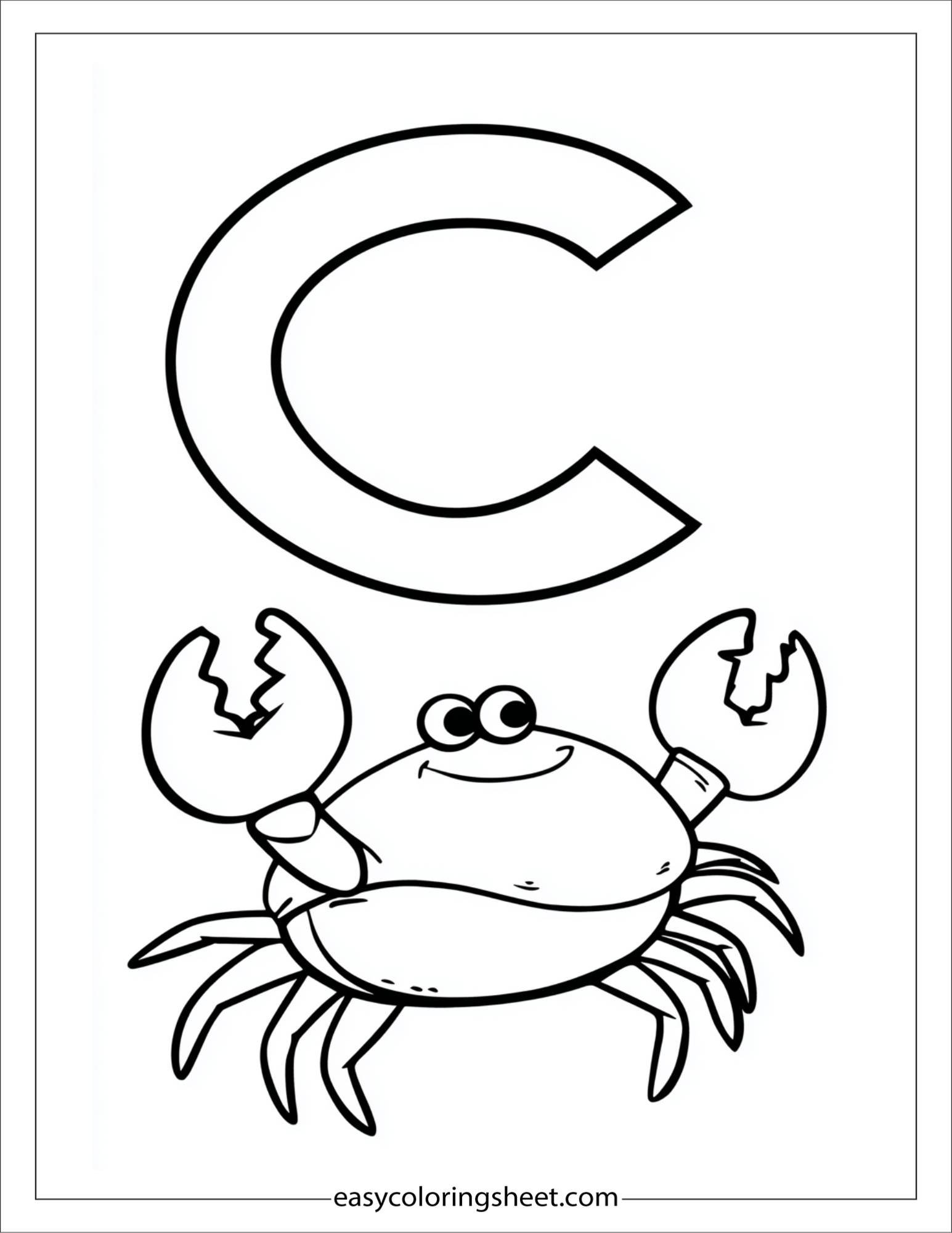 alphabet C crab coloring page