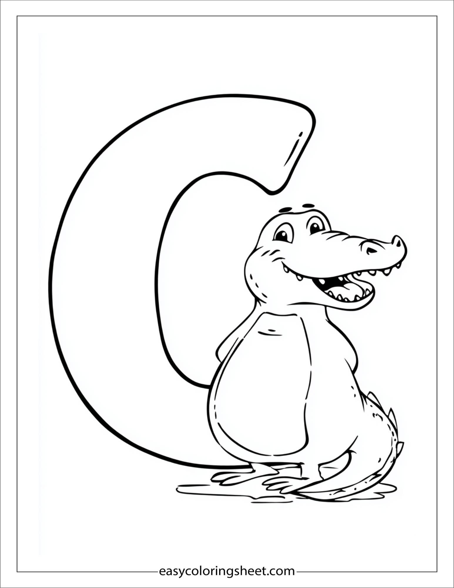 alphabet C crocodile coloring page