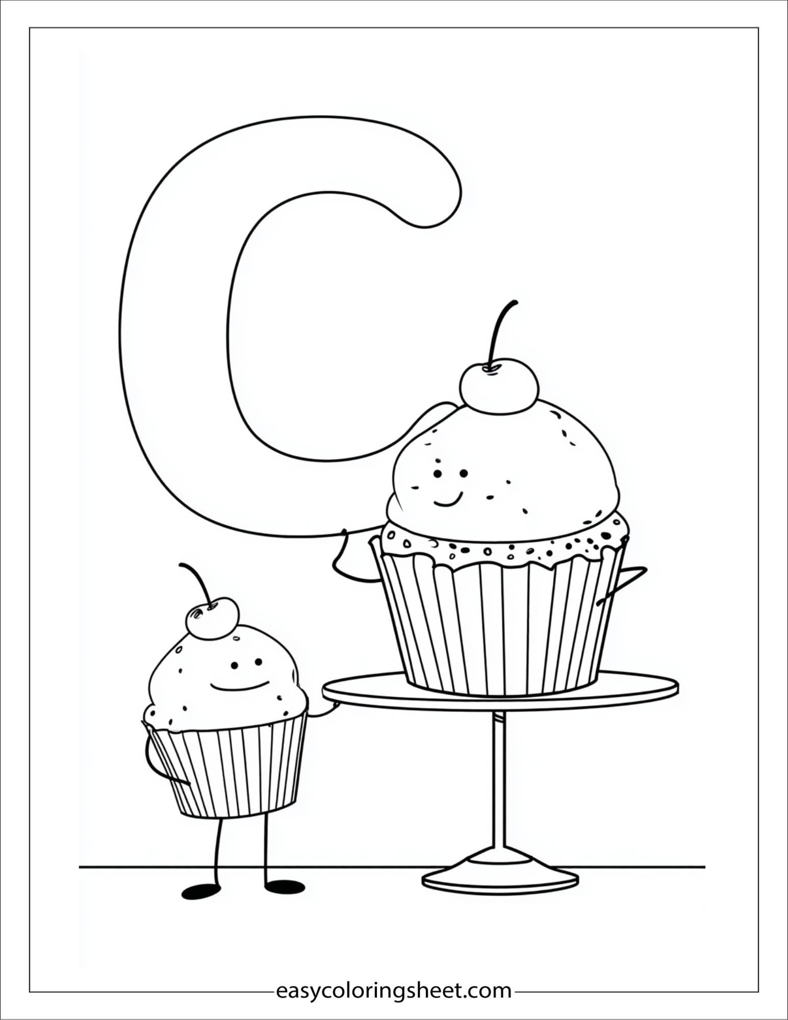 alphabet C cup cake stand coloring page