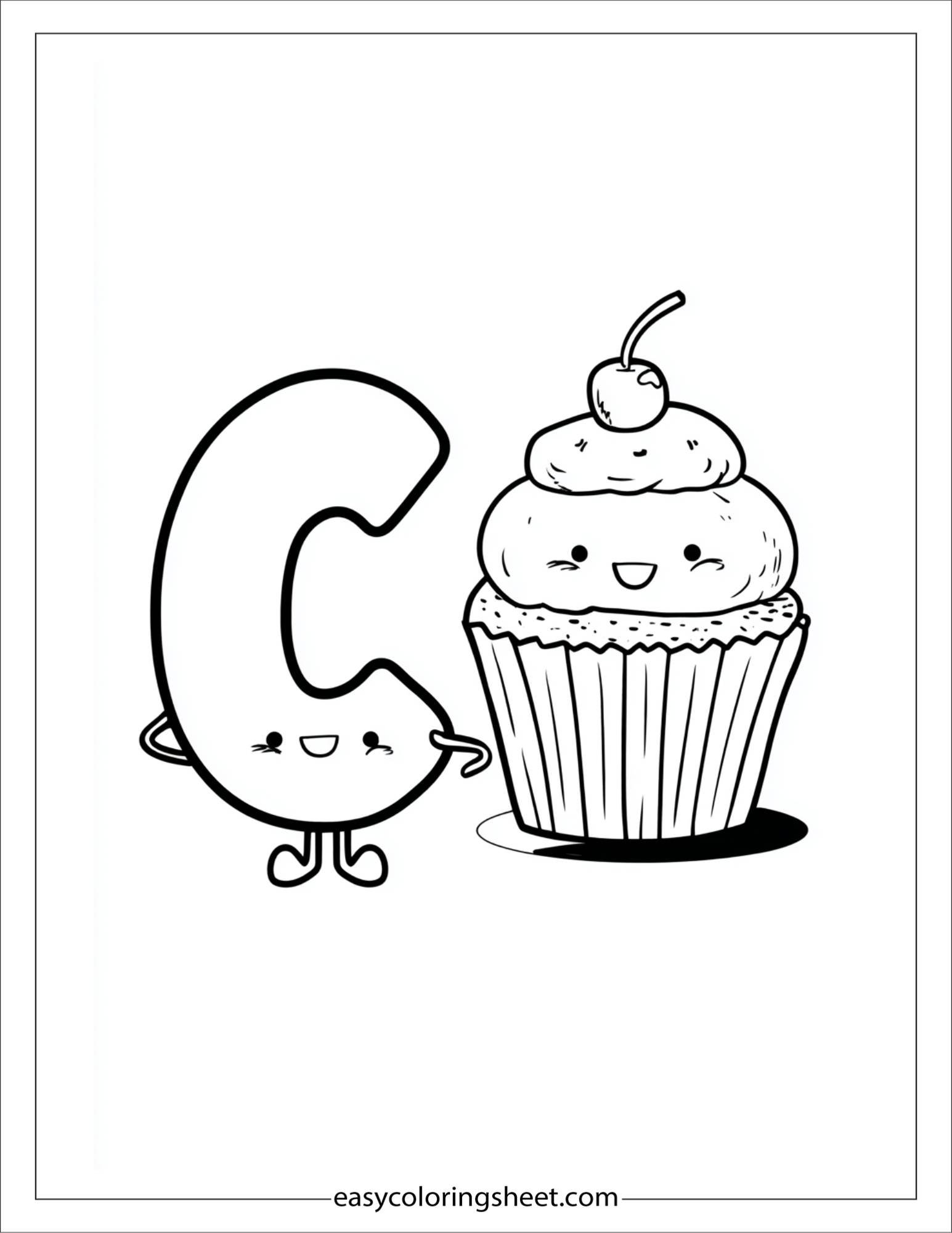 alphabet C cupcake coloring page