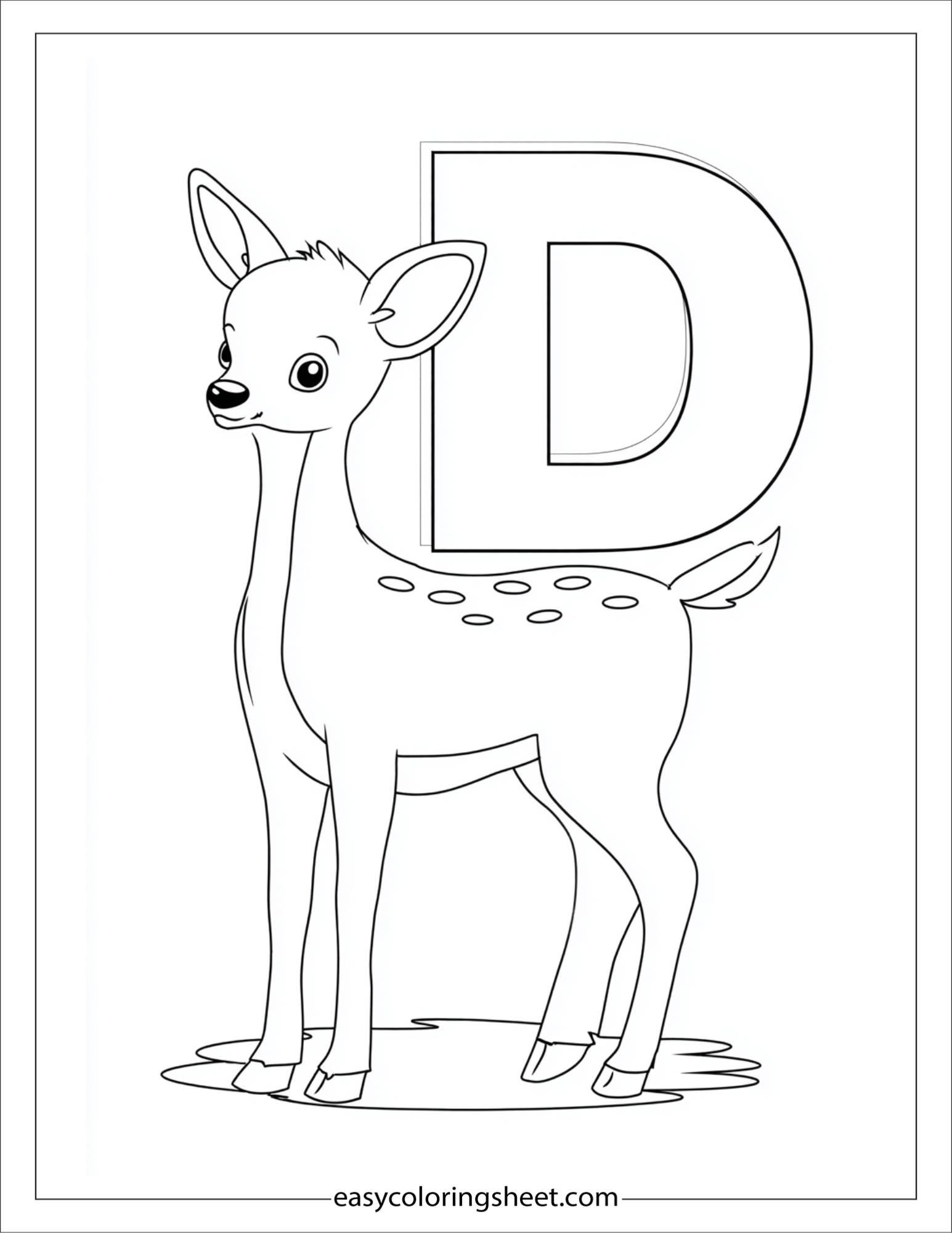 alphabet D deer coloring page