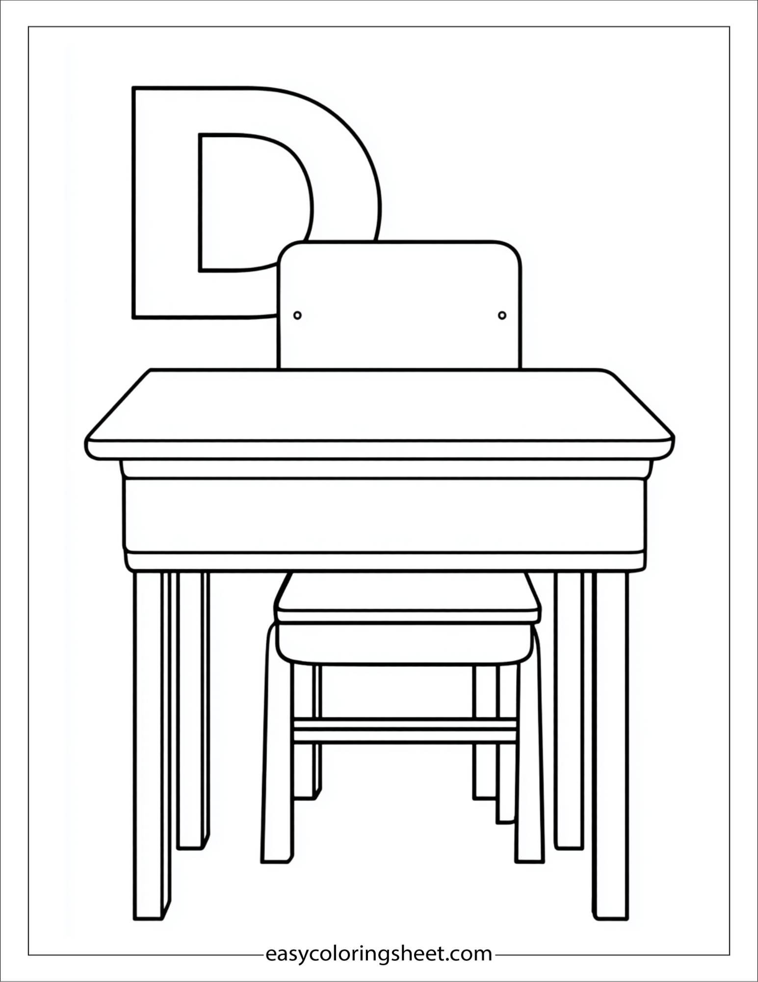 alphabet D desk coloring page