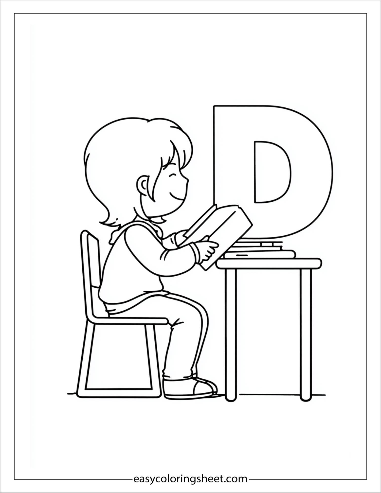 alphabet D desk study coloring page