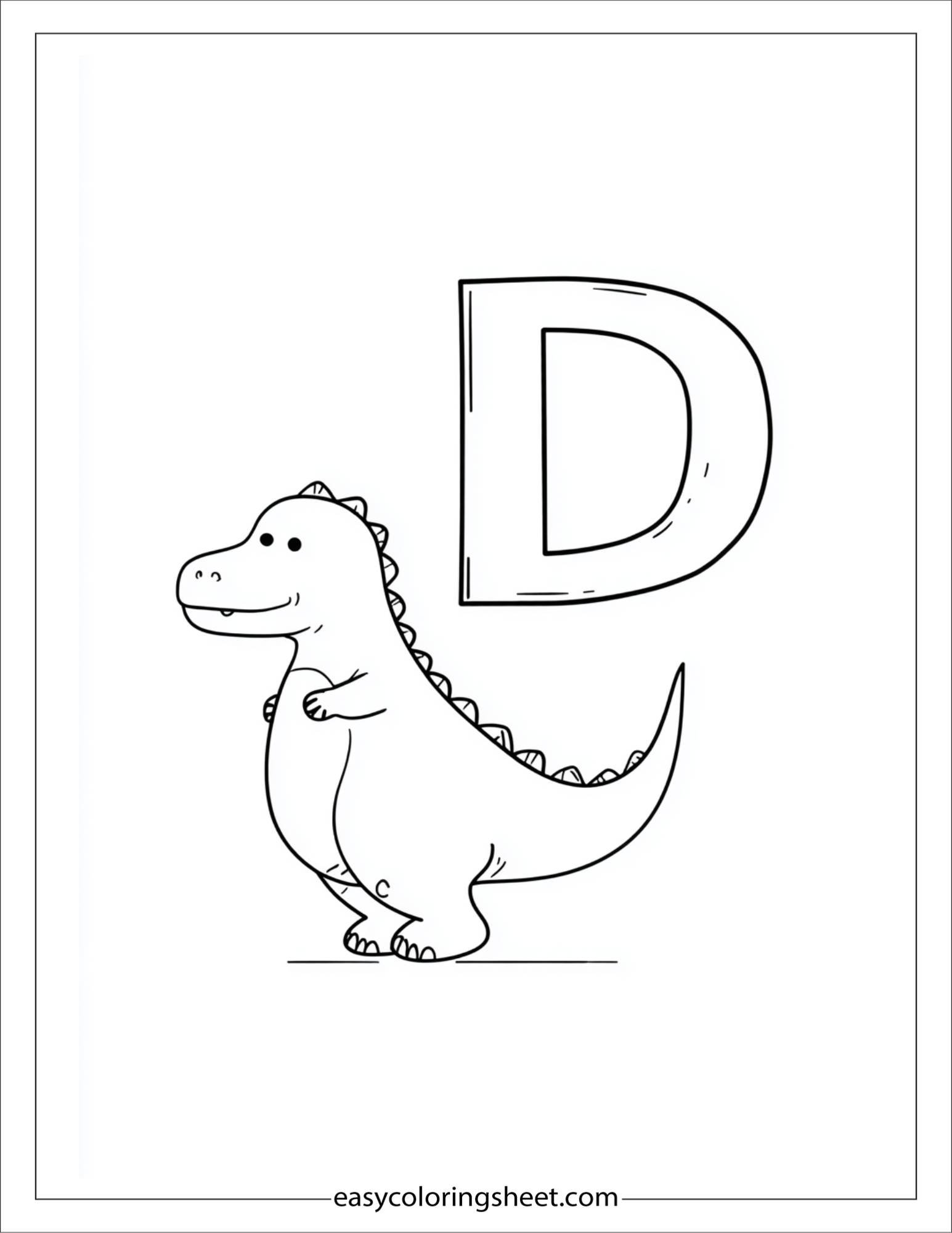 alphabet D dinosaur coloring page
