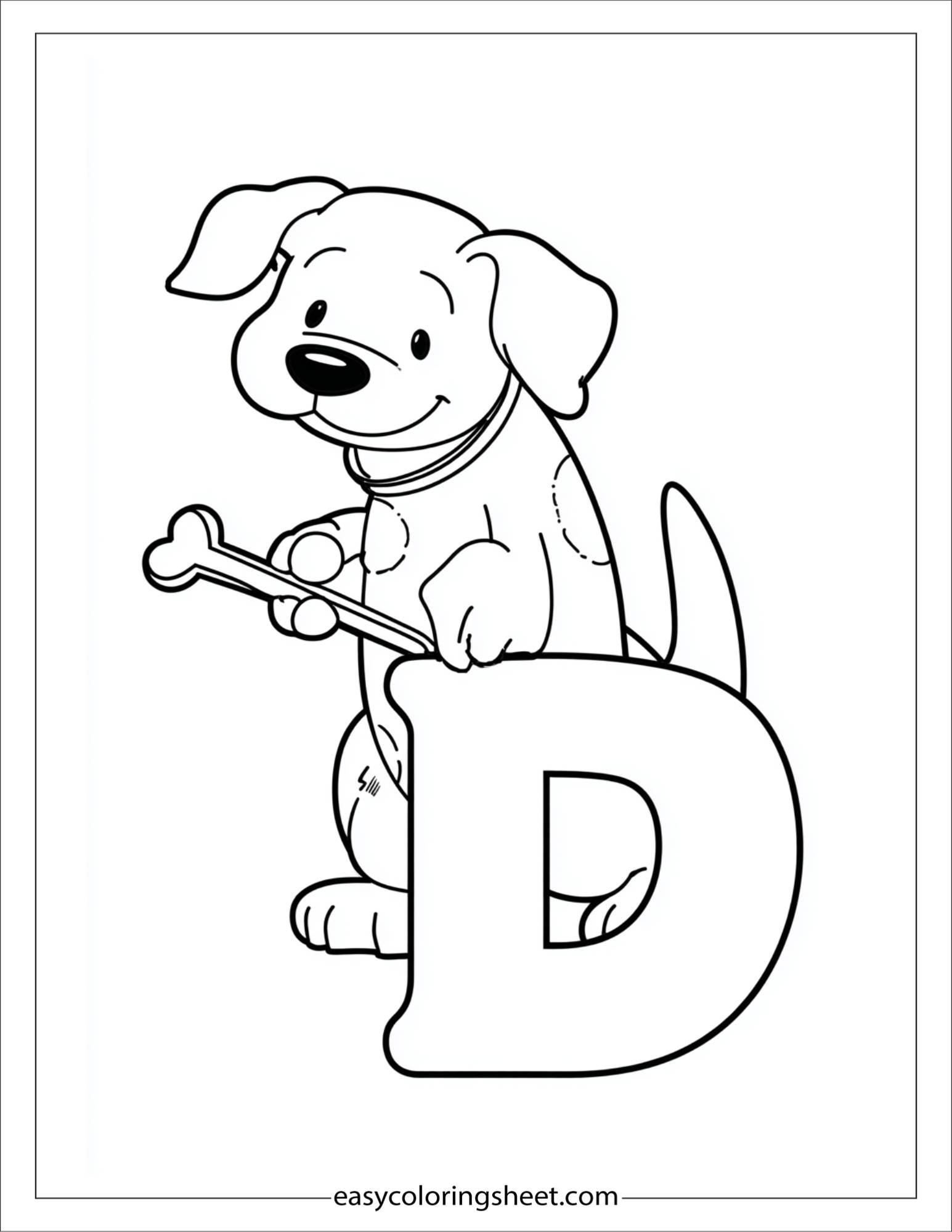 alphabet D dog bone coloring page