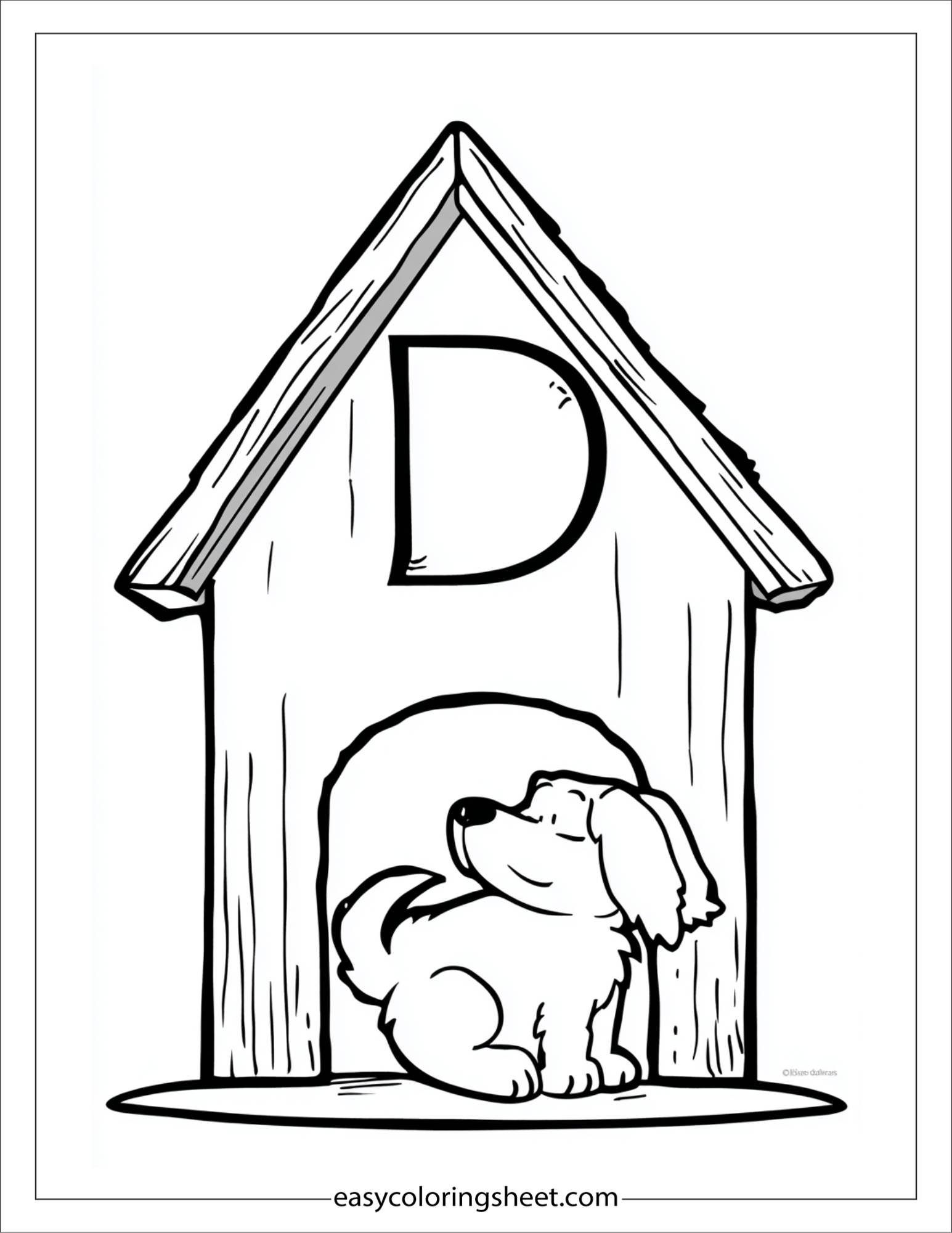 alphabet D doghouse coloring page