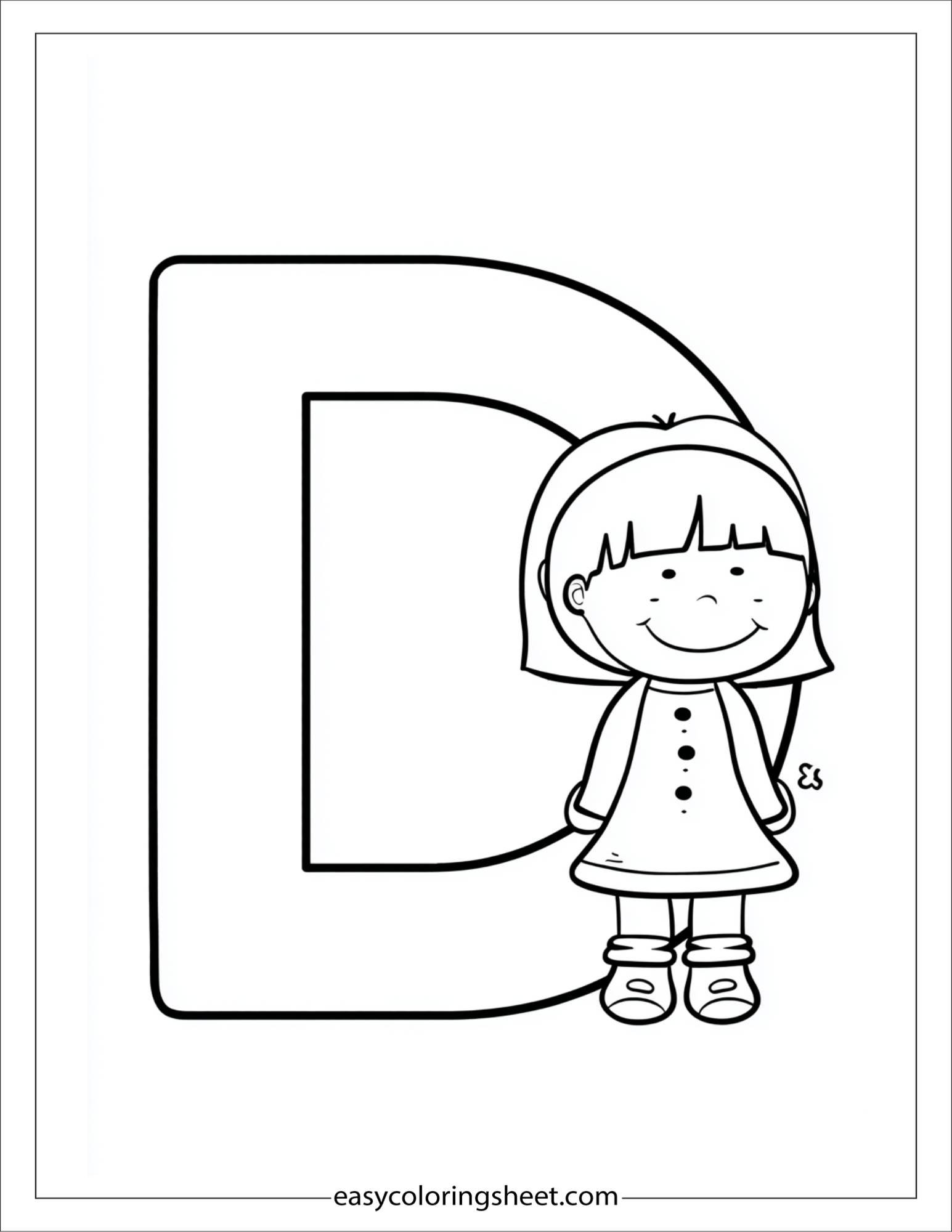 alphabet D doll coloring page