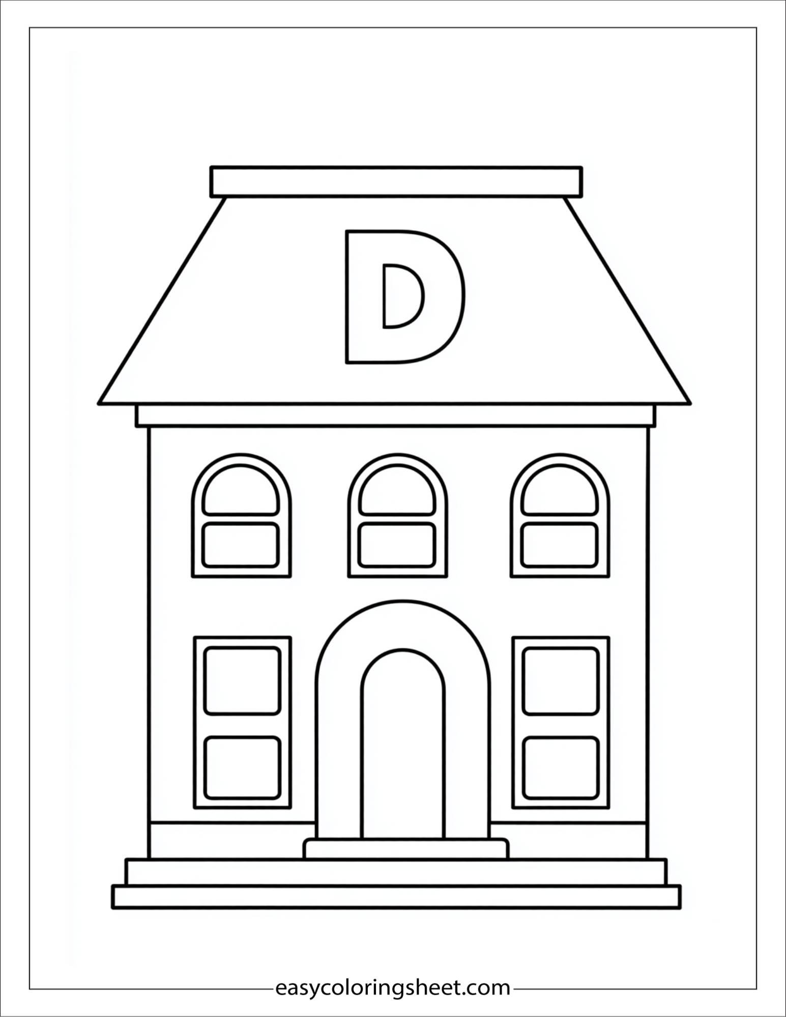 alphabet D dollhouse coloring page