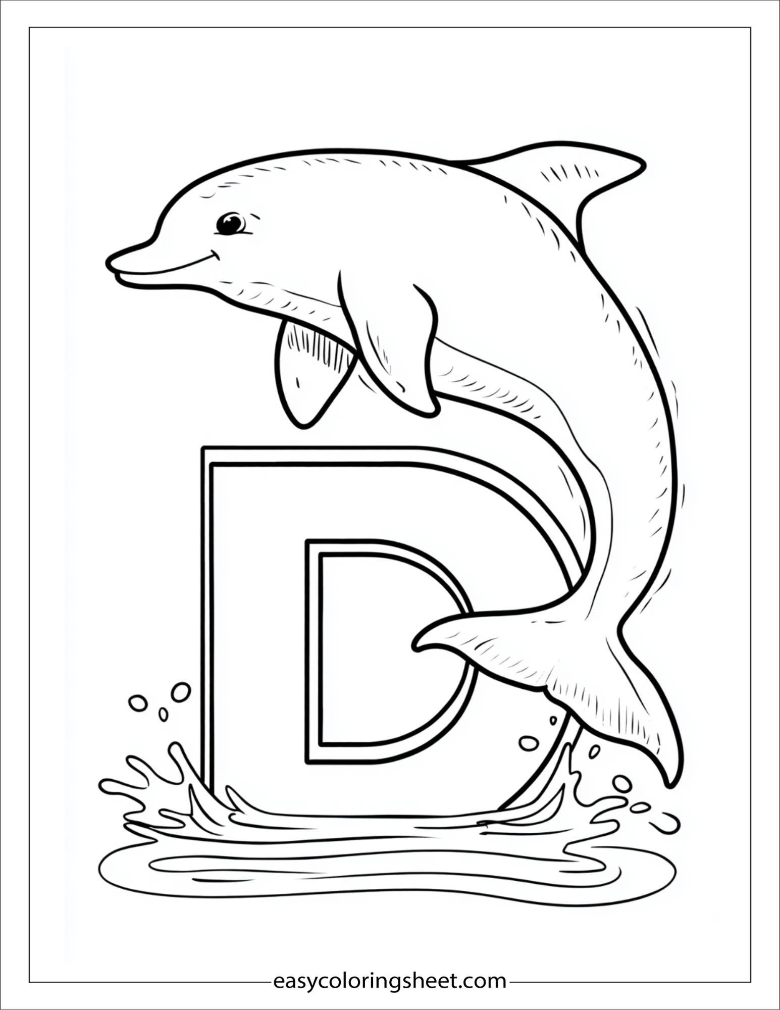 alphabet D dolphin coloring page