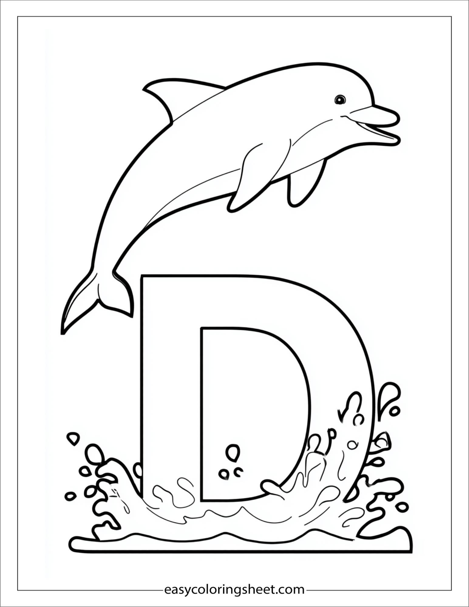 alphabet D dolphin jump coloring page