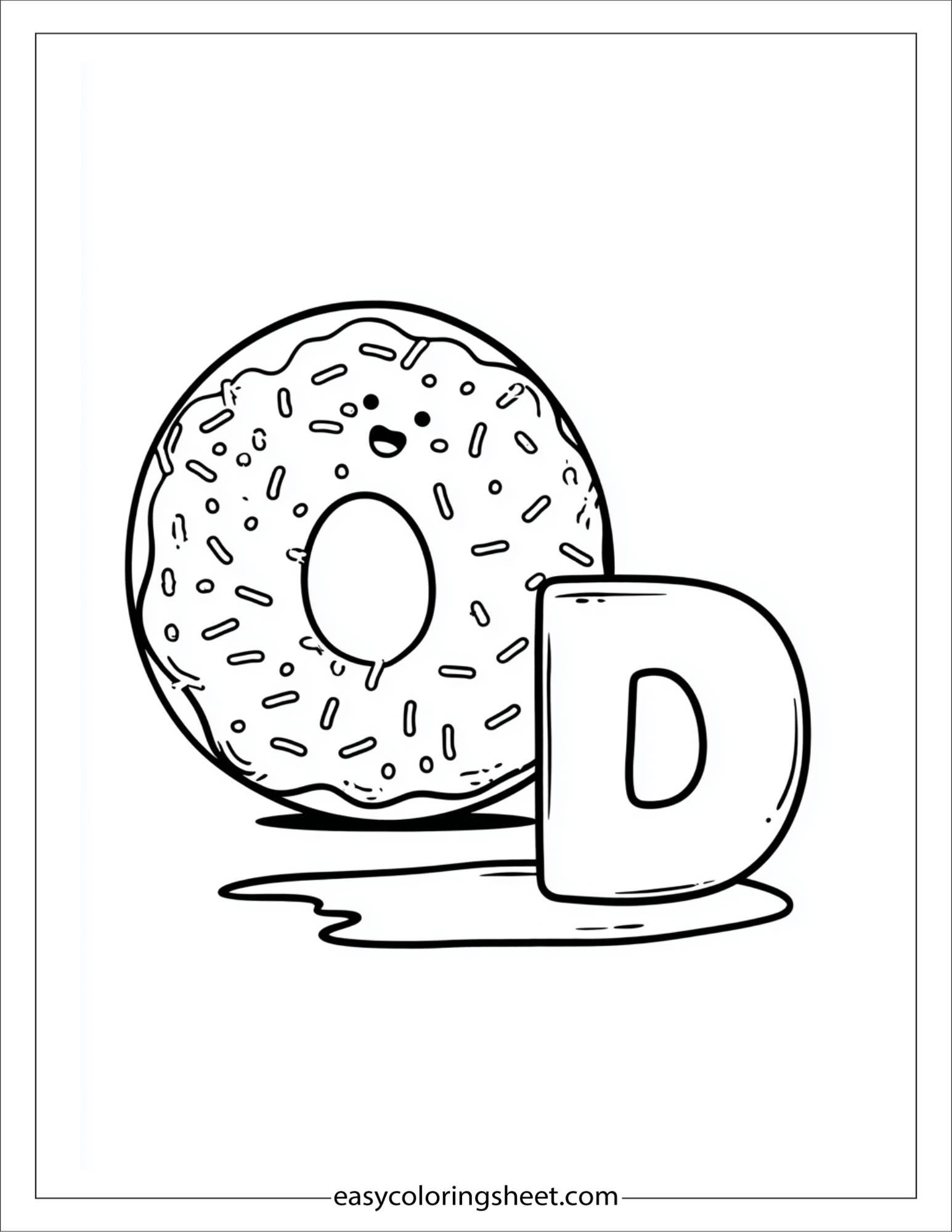 alphabet D donut coloring page
