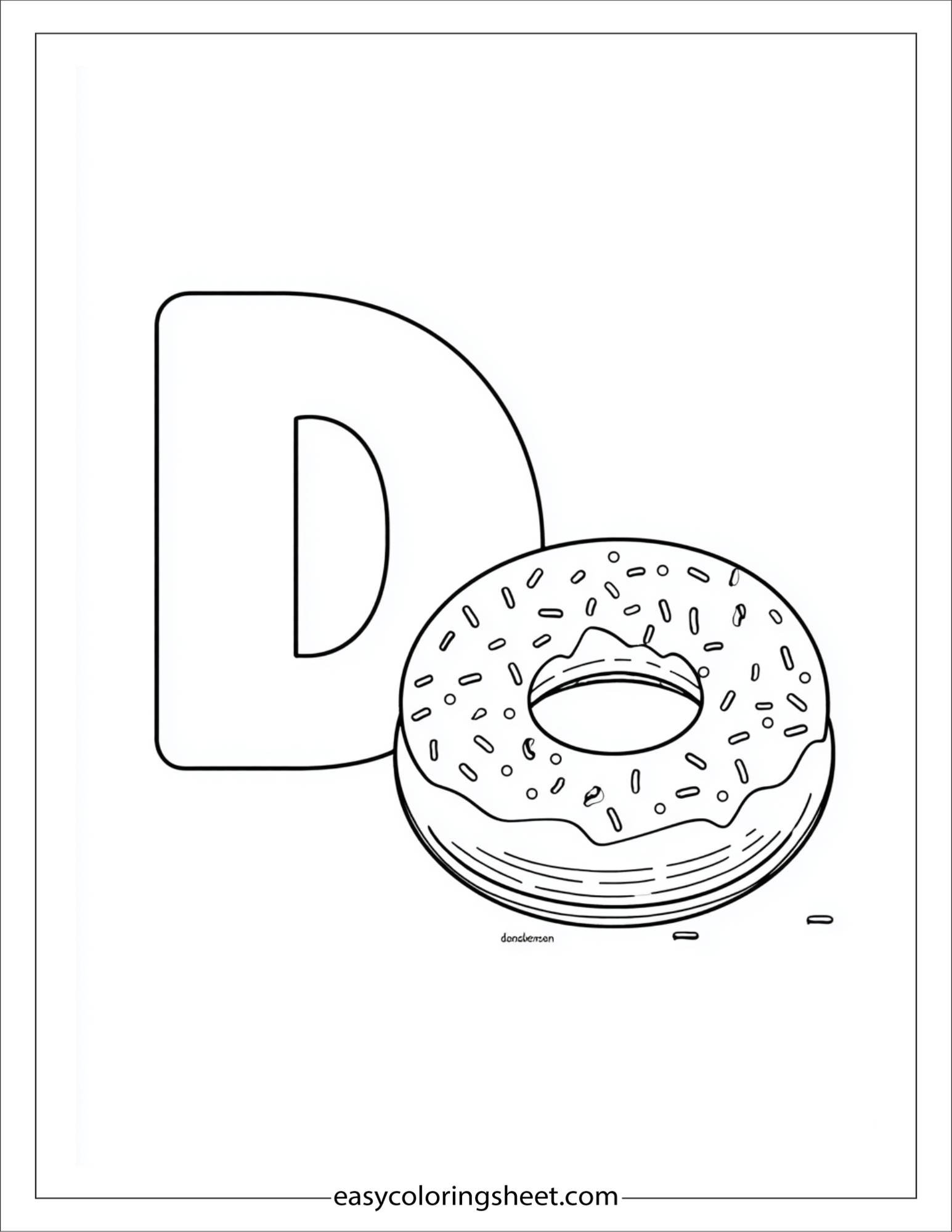 alphabet D donut party coloring page