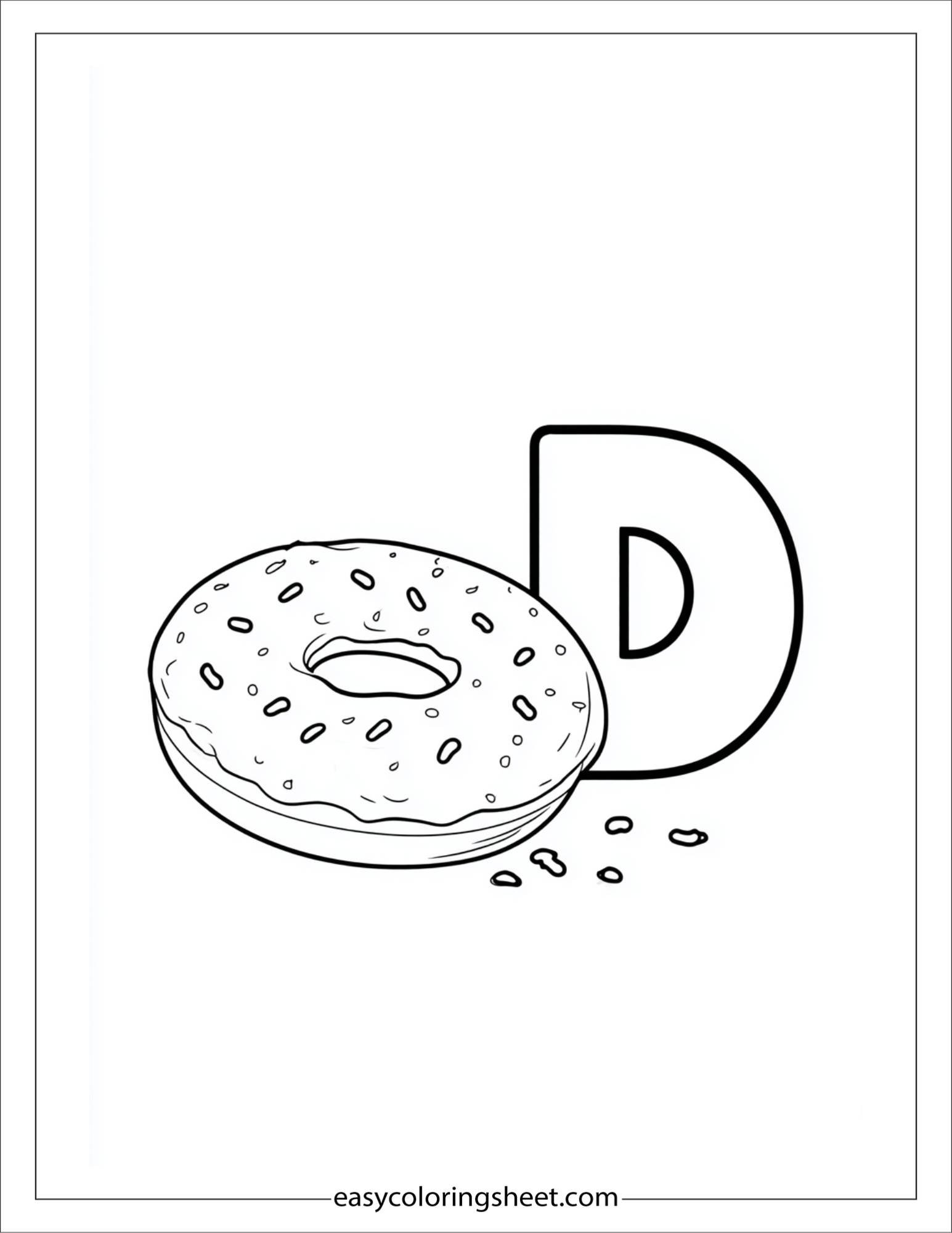 alphabet D donut sprinkles coloring page