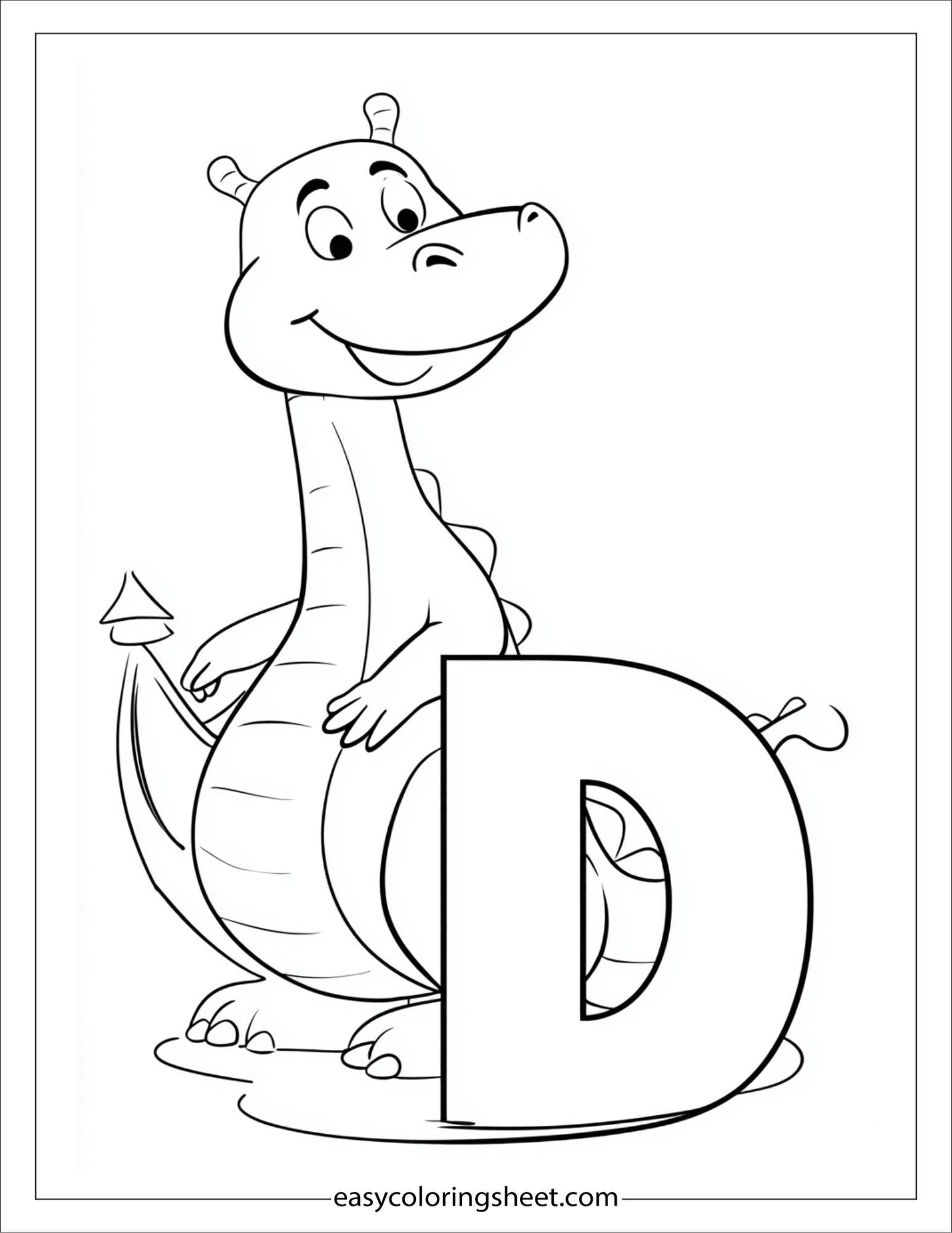 alphabet D dragon coloring page