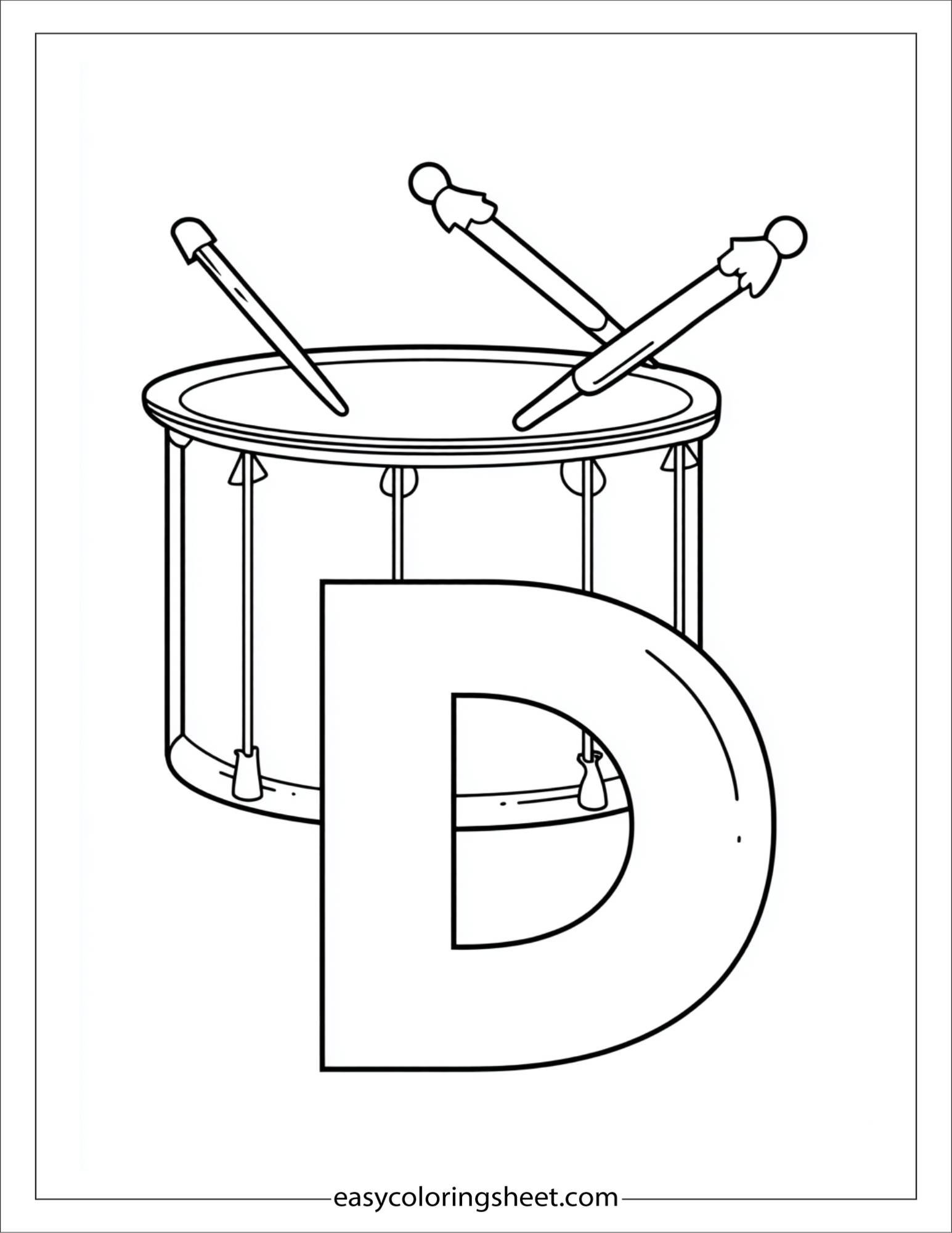 alphabet D drum beat coloring page