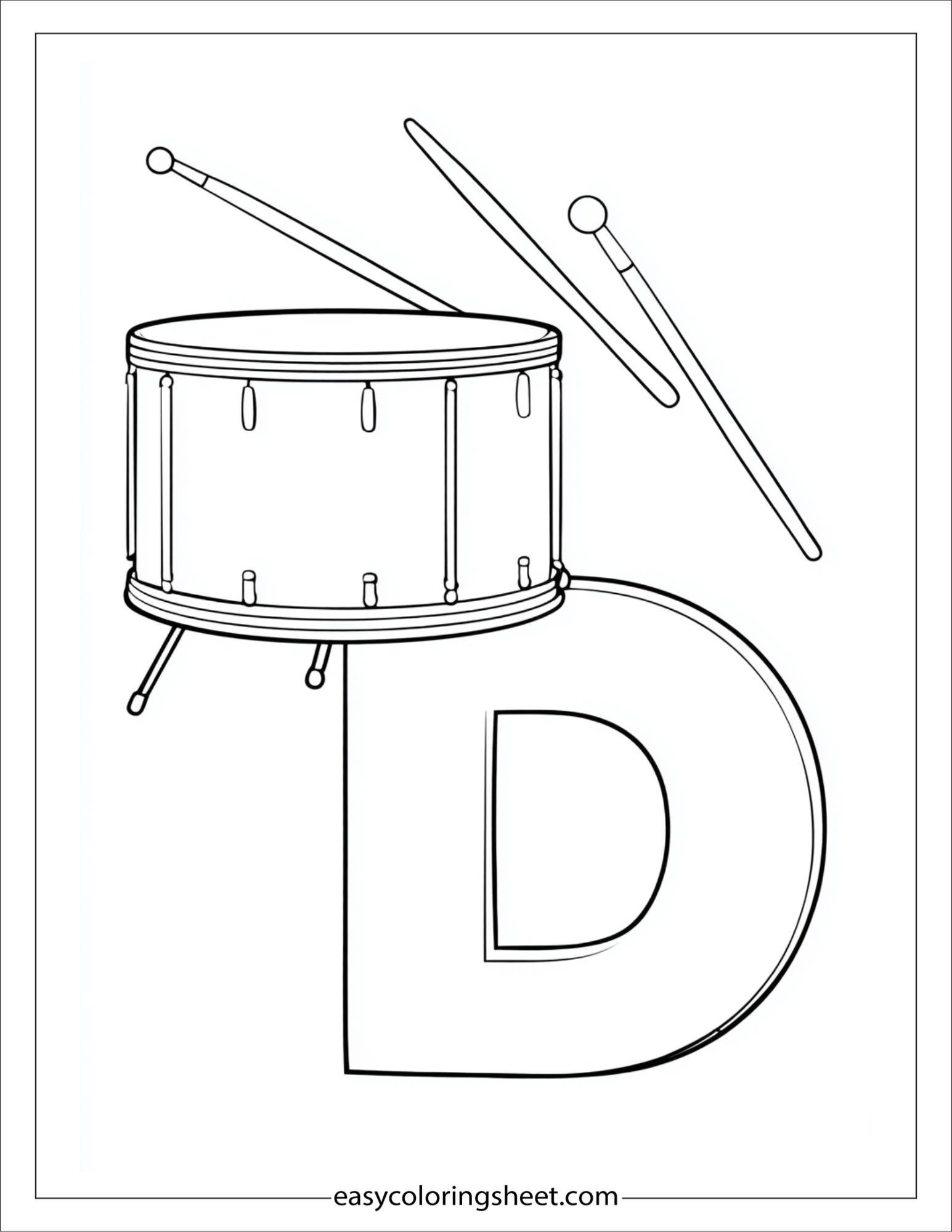 alphabet D drum coloring page
