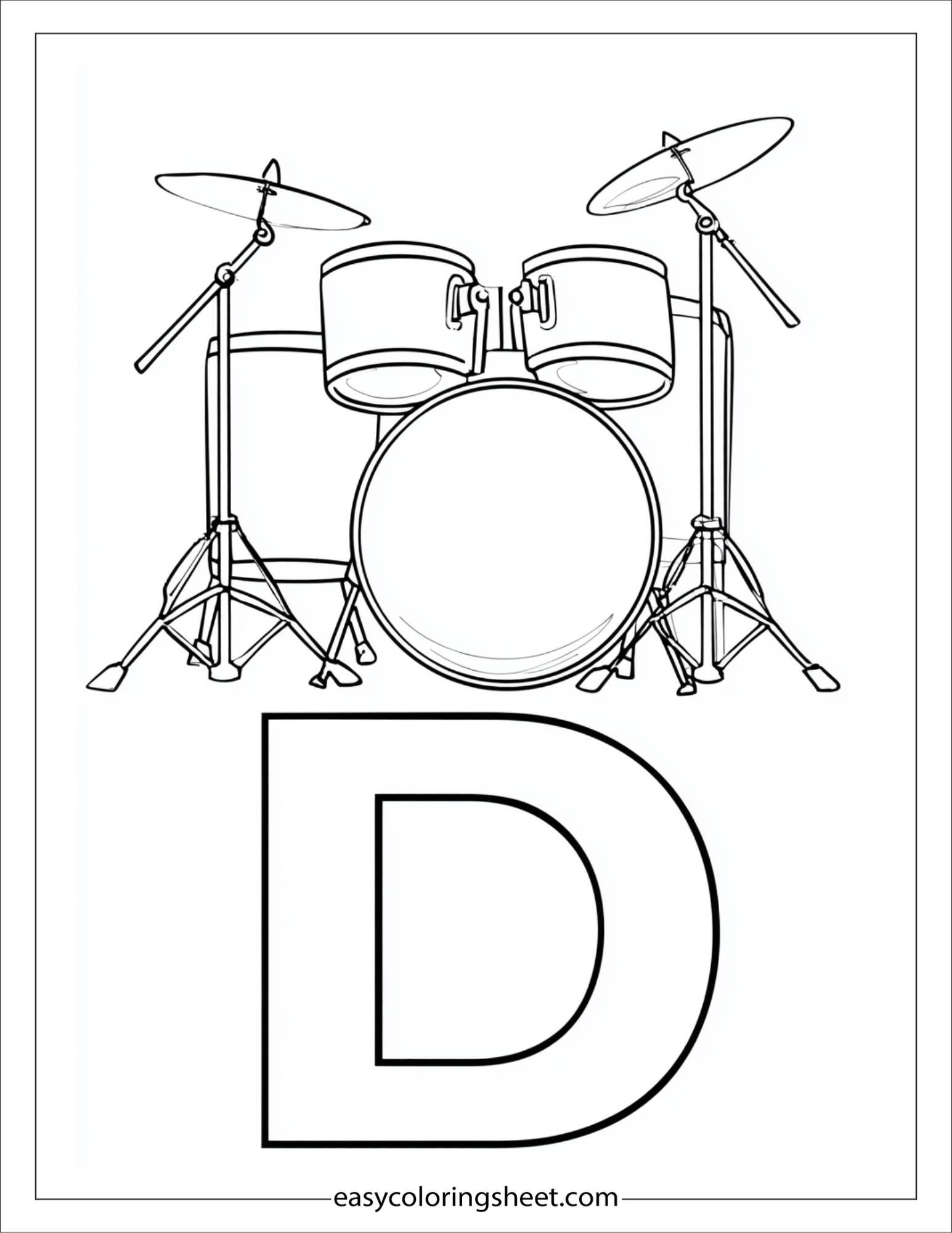 alphabet D drum set coloring page