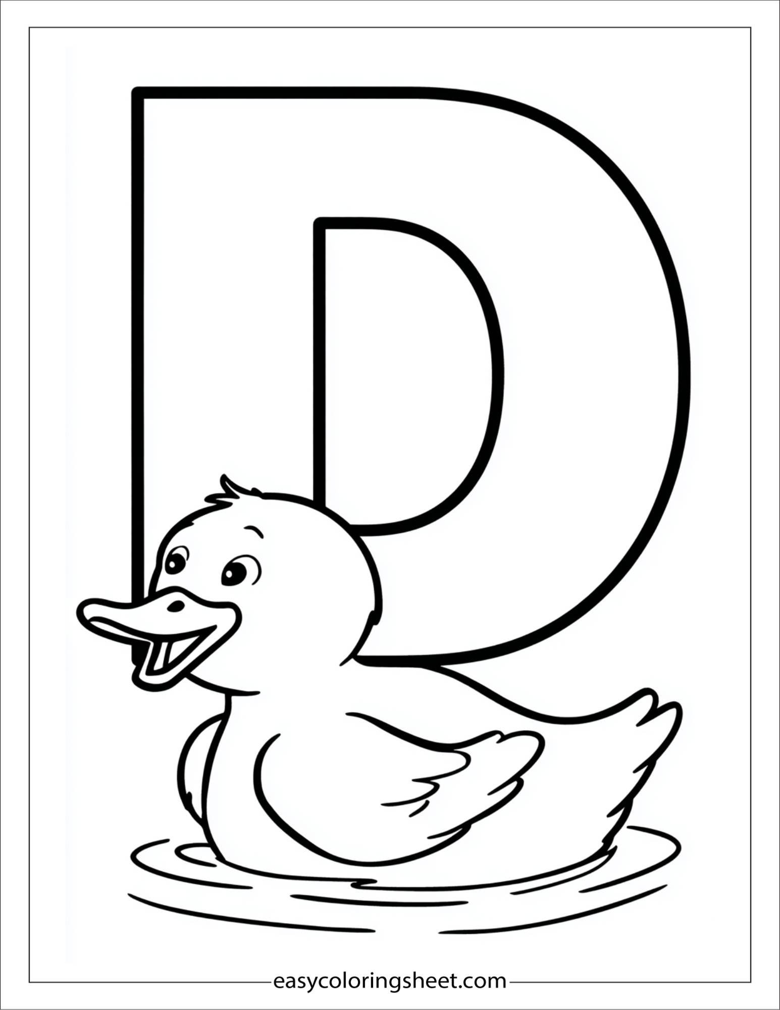 alphabet D duck coloring page