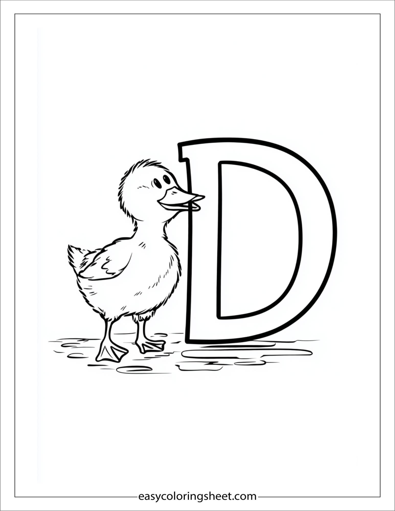 alphabet D duckling coloring page