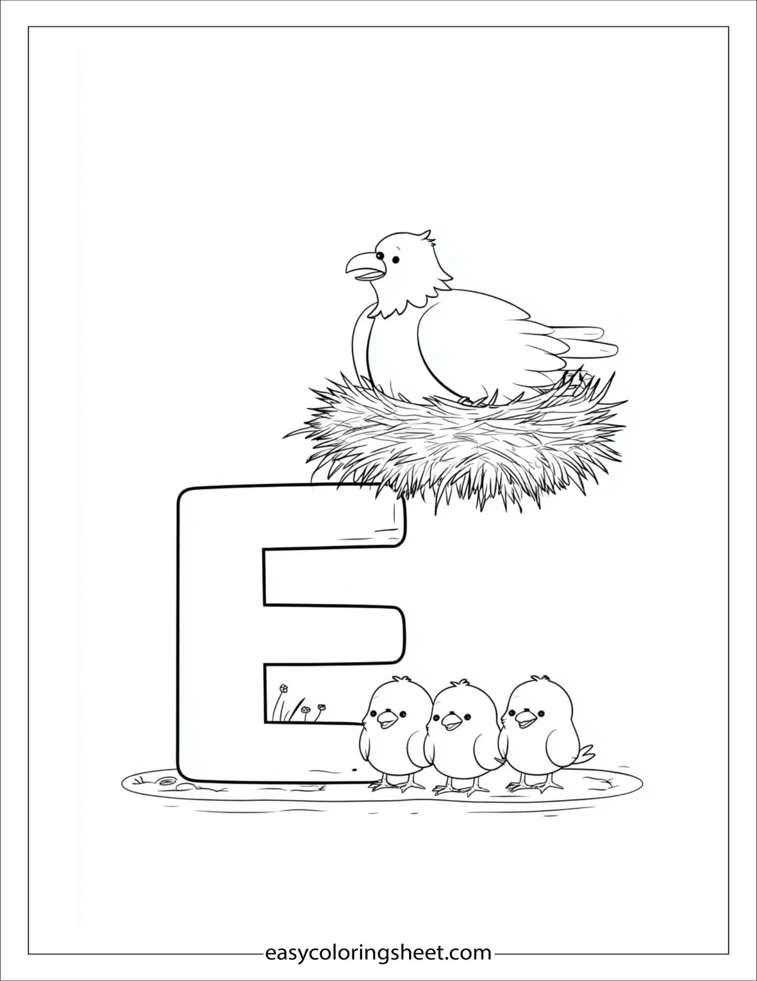 alphabet E eagle nest coloring page
