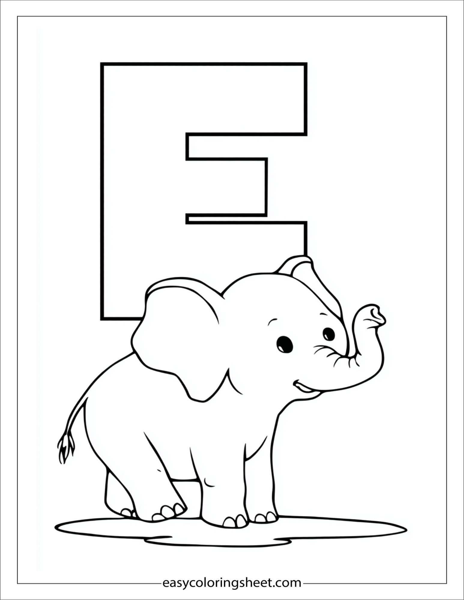 alphabet E ear elephant coloring page