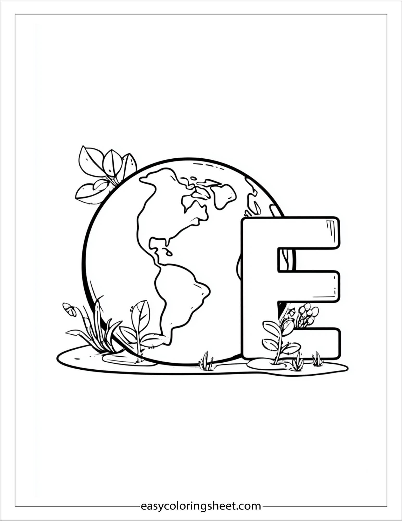 alphabet E earth day coloring page