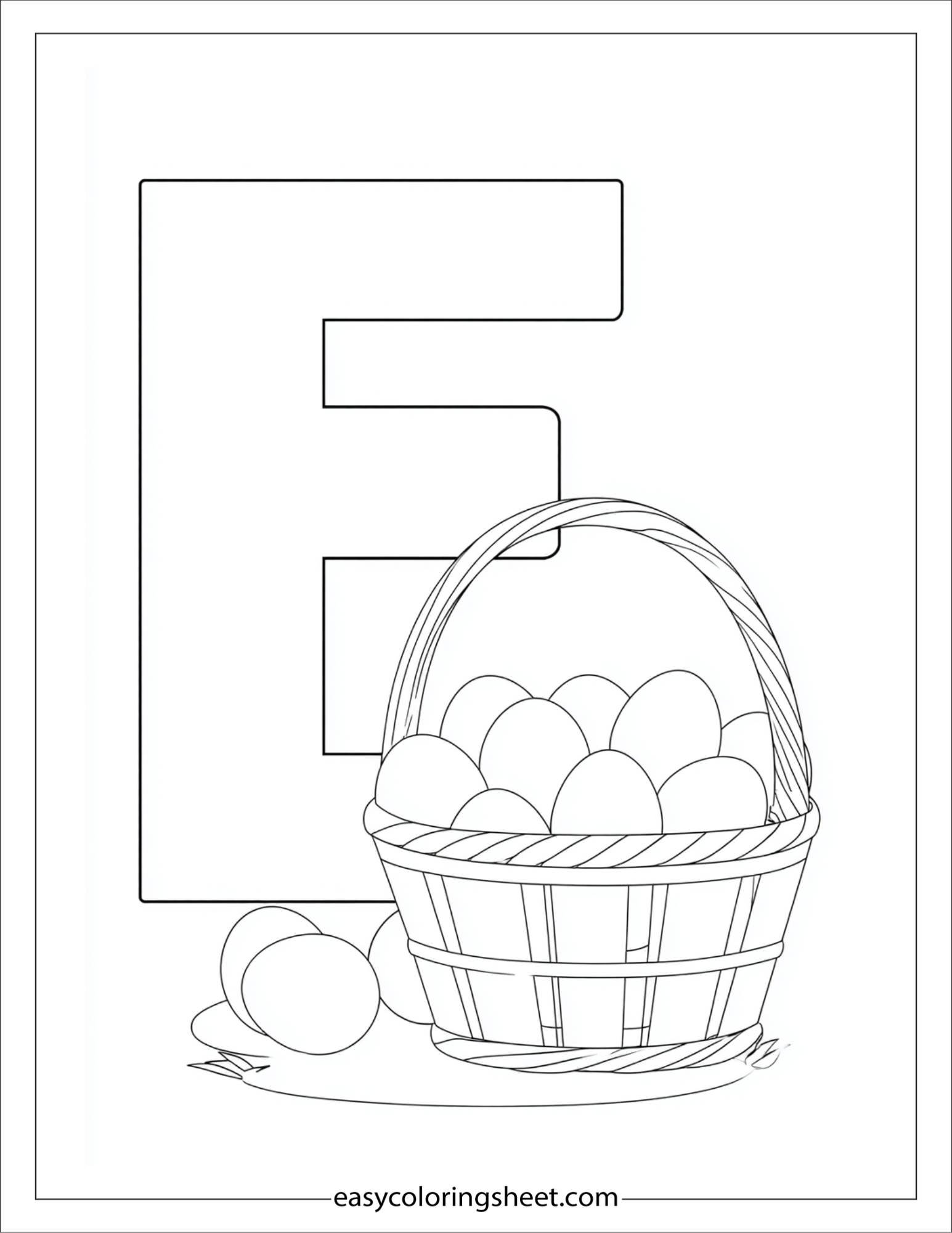 alphabet E egg basket coloring page