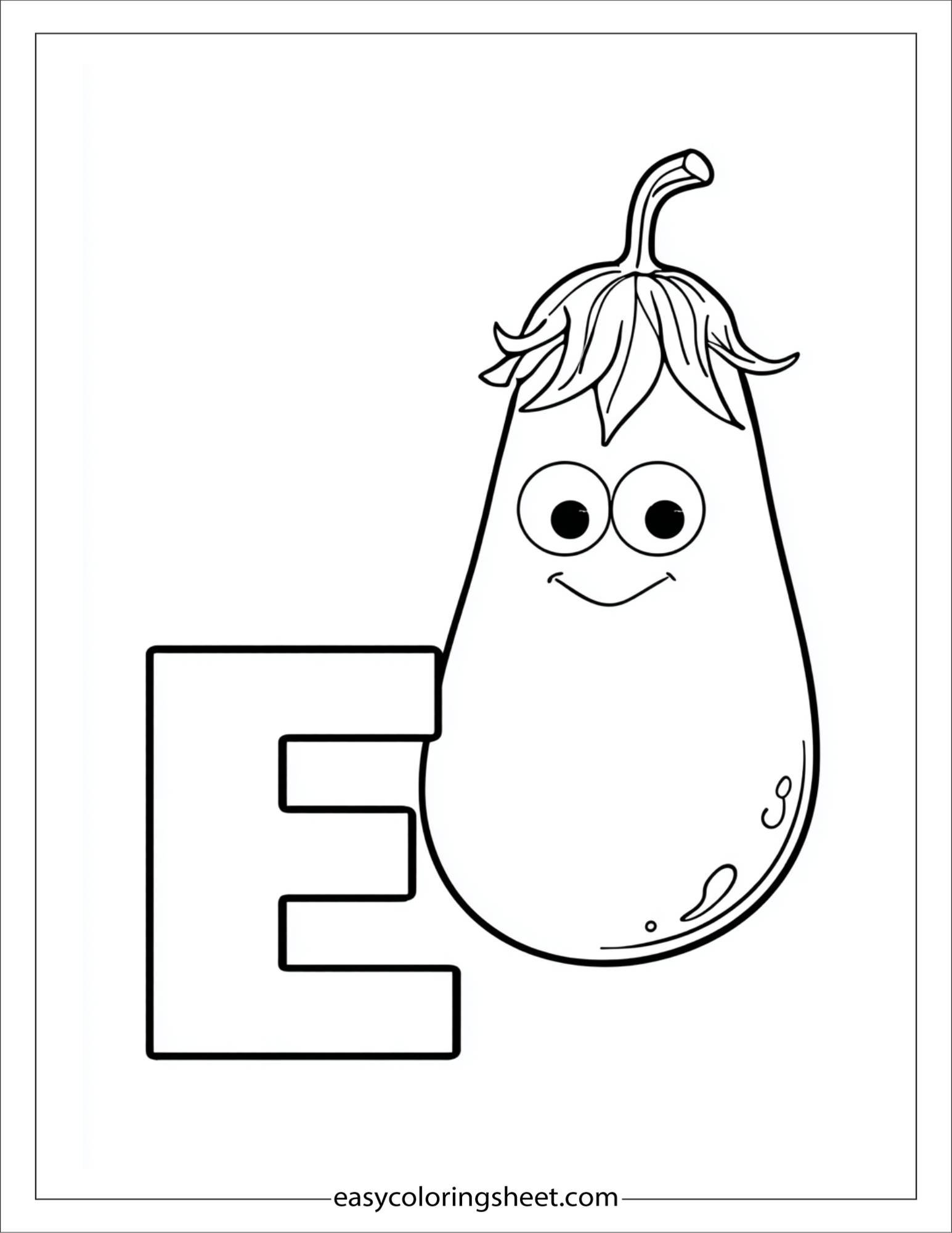 alphabet E eggplant coloring page