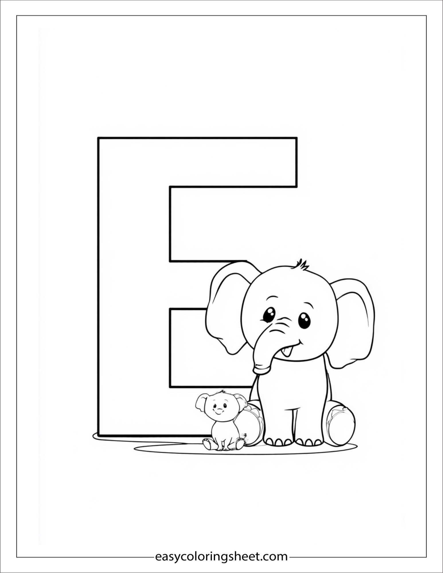 alphabet E elephant baby coloring page