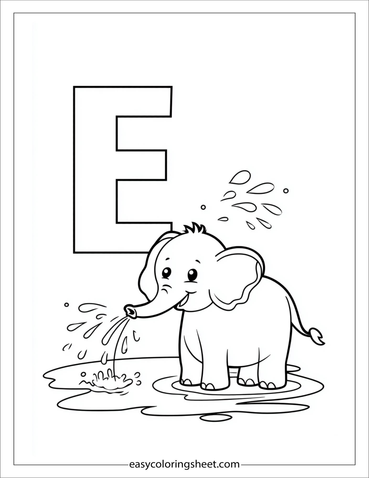 alphabet E elephant bath coloring page
