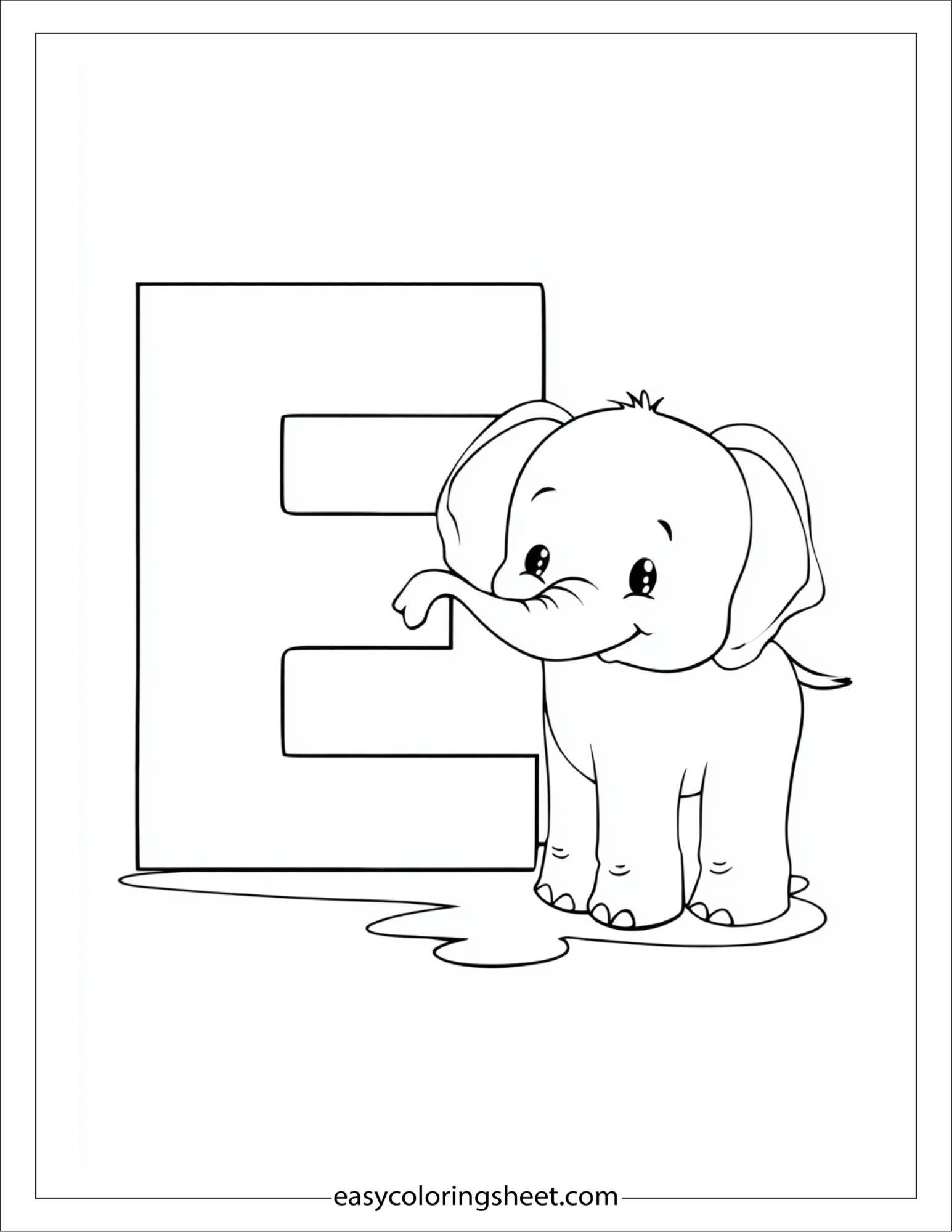 alphabet E elephant coloring page