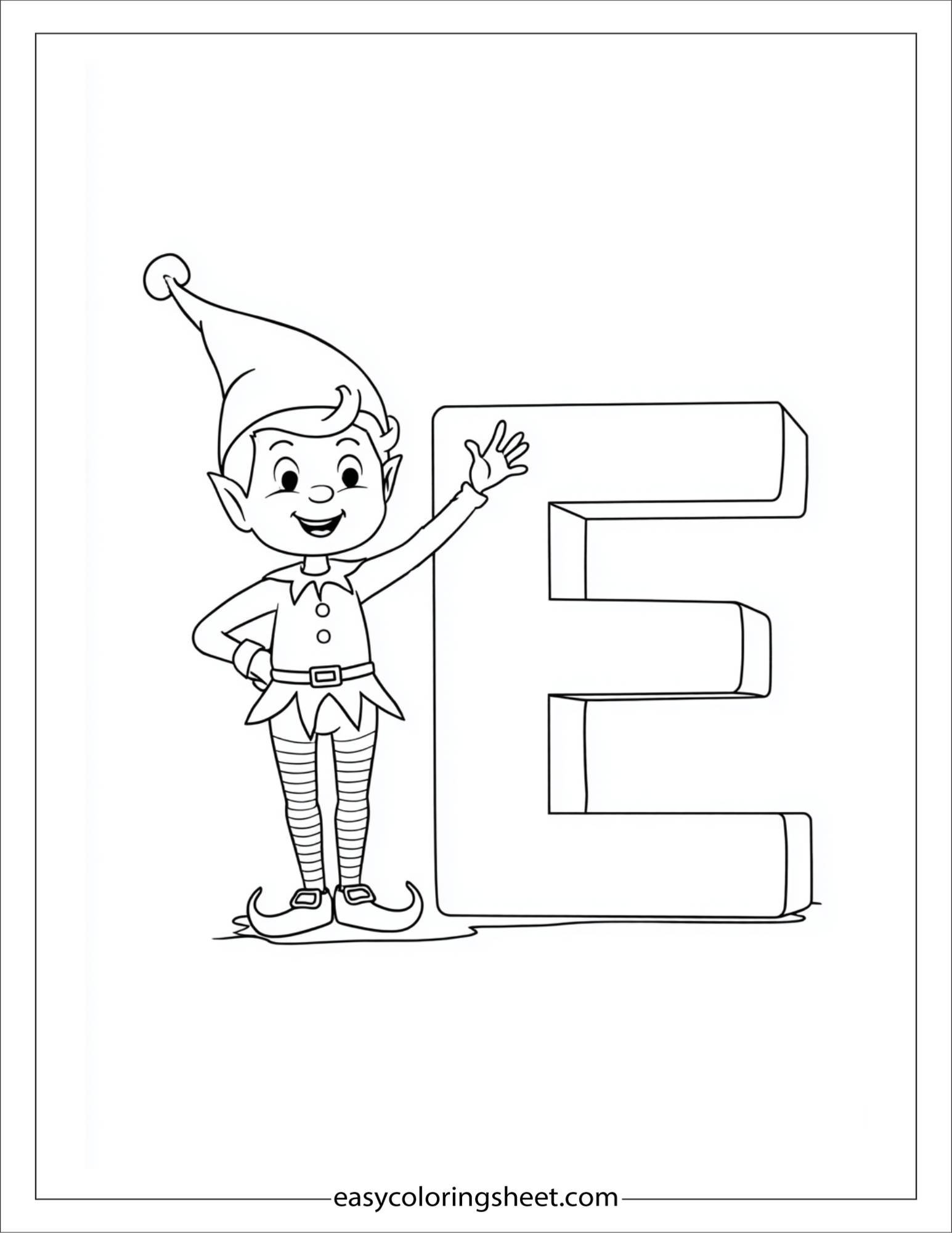 alphabet E elf coloring page