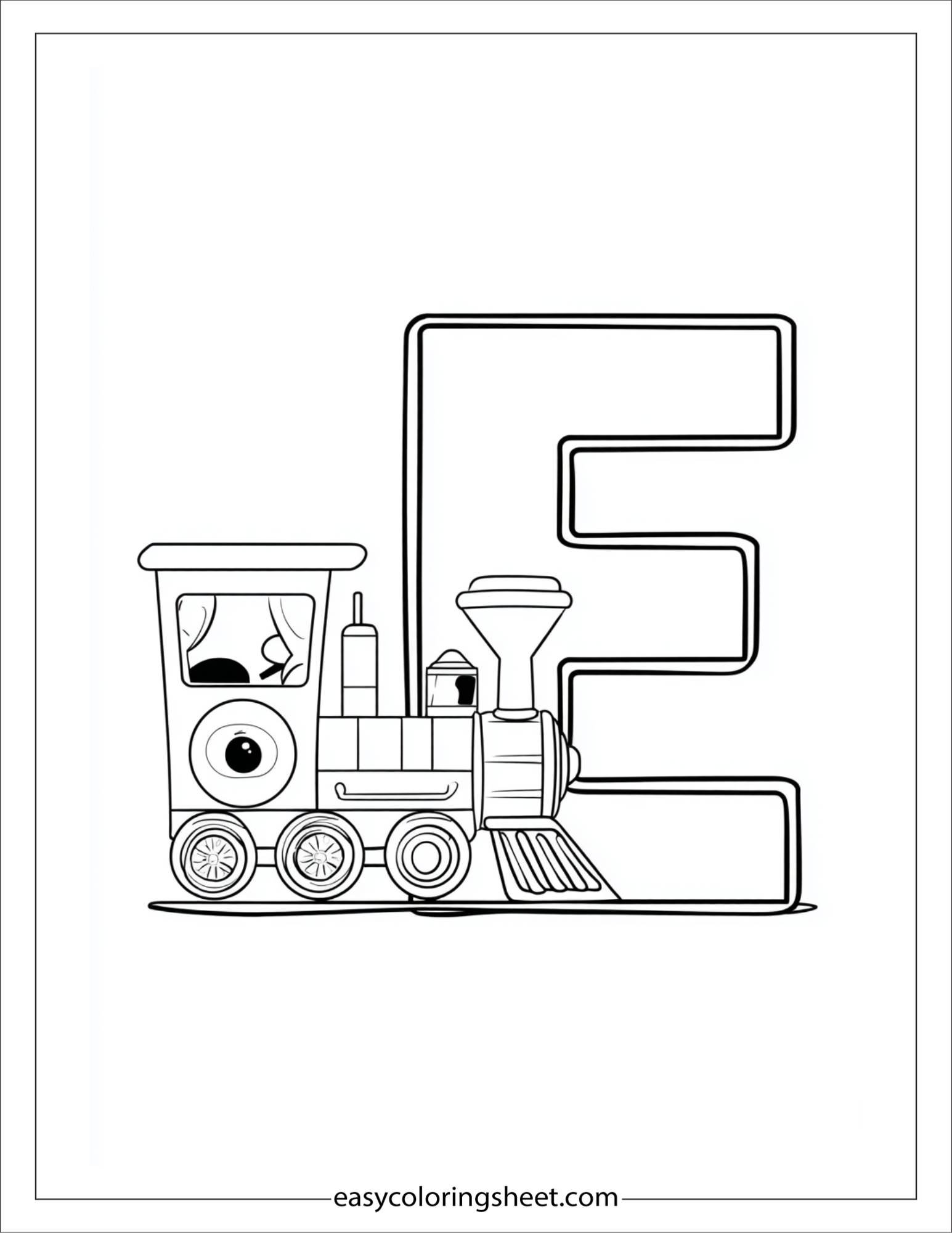 alphabet E engine coloring page