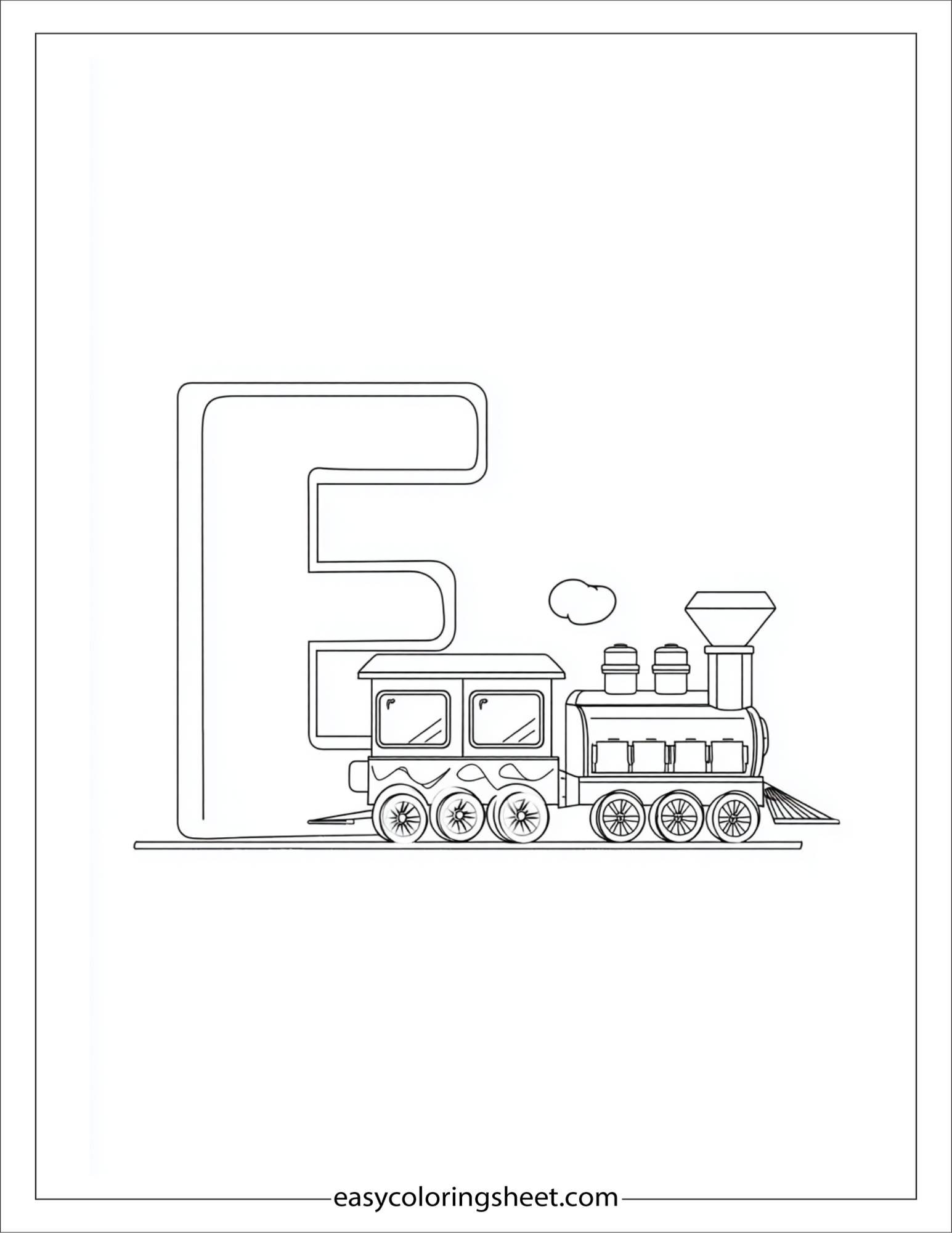 alphabet E engine train coloring page