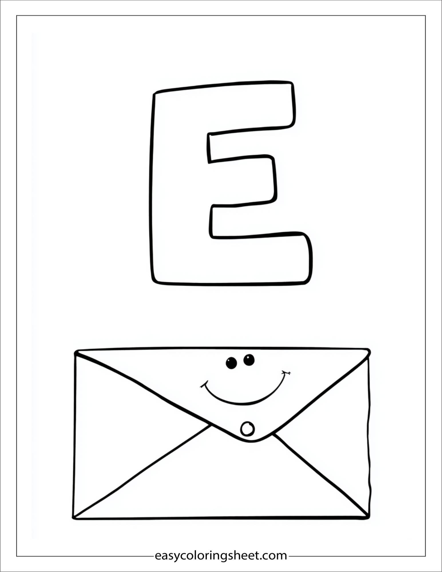 alphabet E envelope coloring page