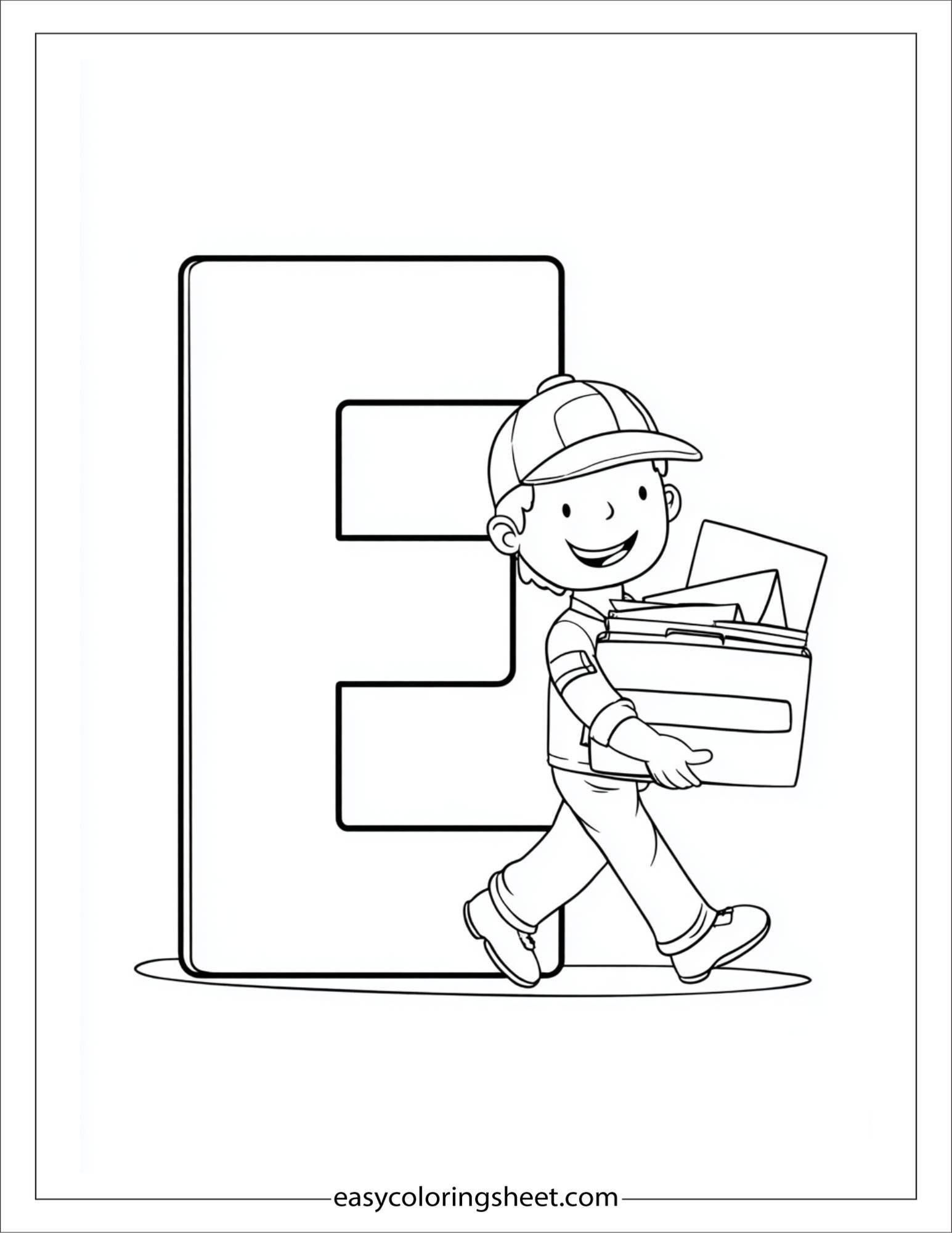 alphabet E envelope delivery coloring page