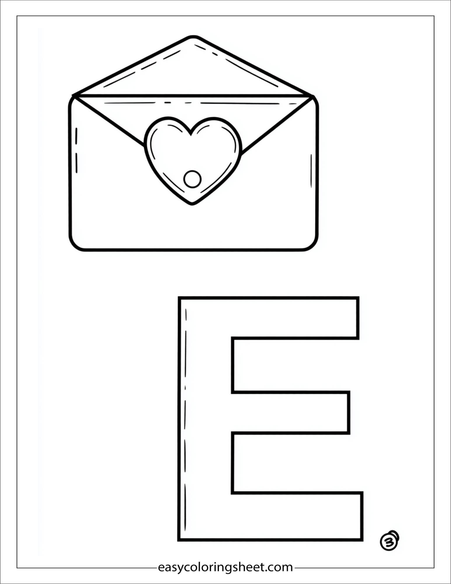 alphabet E envelope heart coloring page